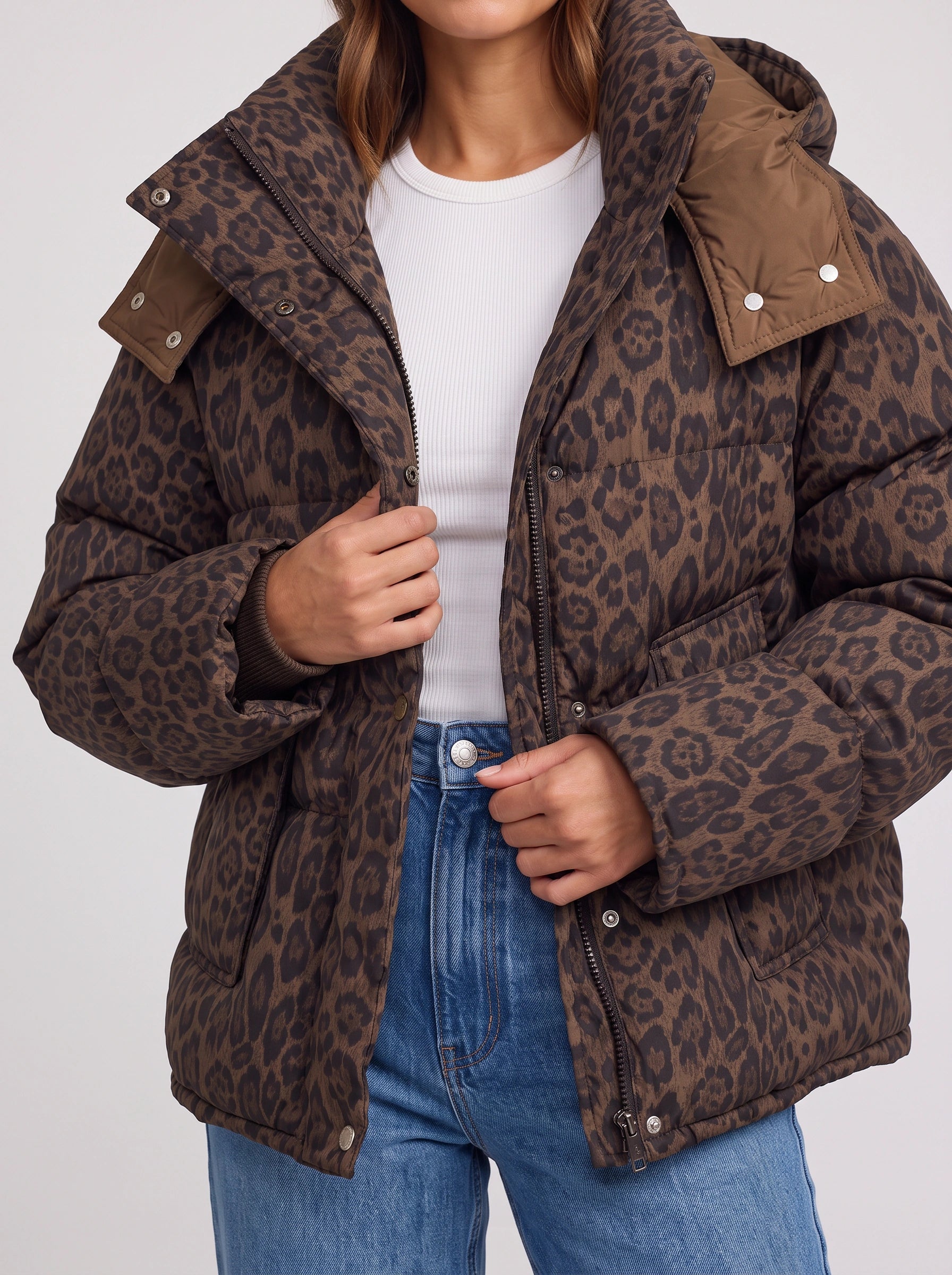 Doudoune oversize Maculwarm – Manteau d’hiver matelassé à imprimé léopard pour femme, style décontracté et streetwear