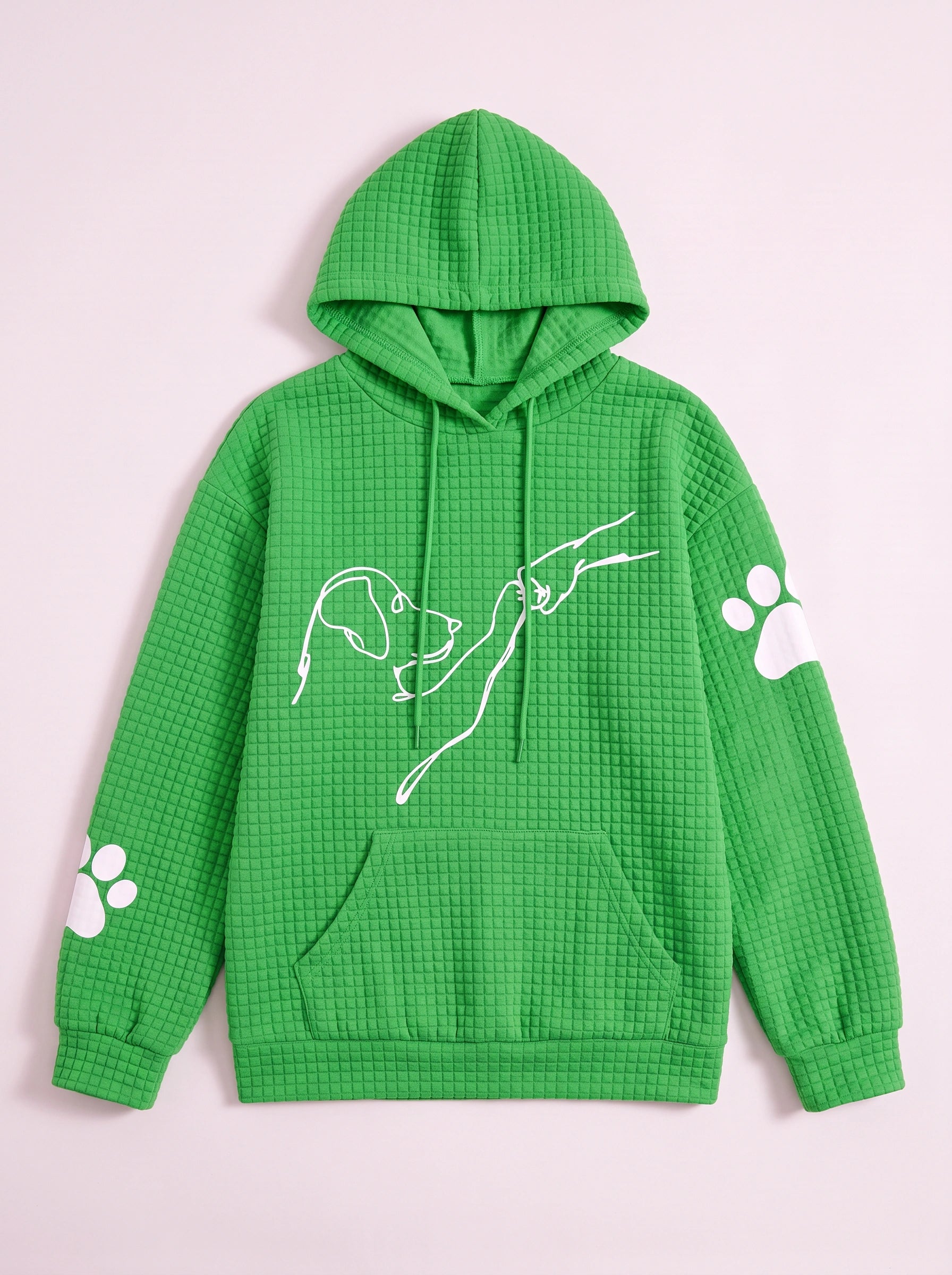 Sweat à capuche texturé effet gaufré Quadra – Sweat oversize décontracté pour femme à motif d’empreinte de patte de chien