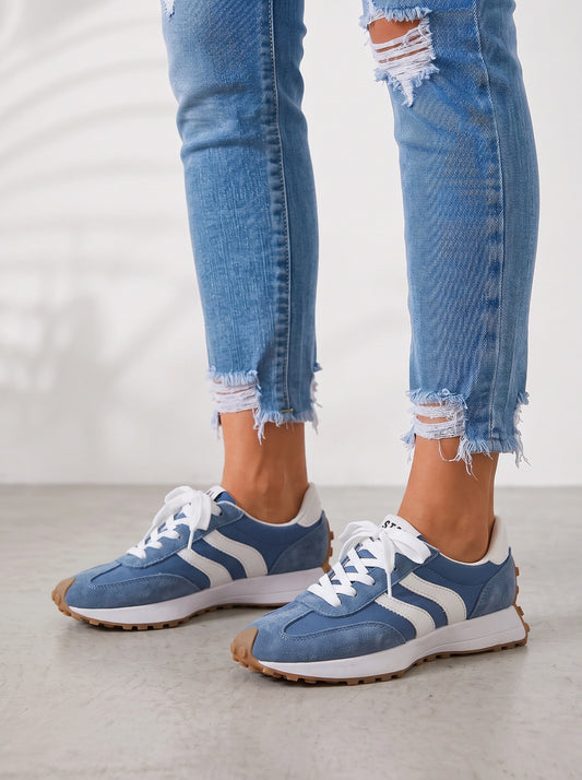 Strovia Retro Platform Sneakers – Women Lace-Up Running Walking Casual Streetwear Athletic Trainer Sneakers