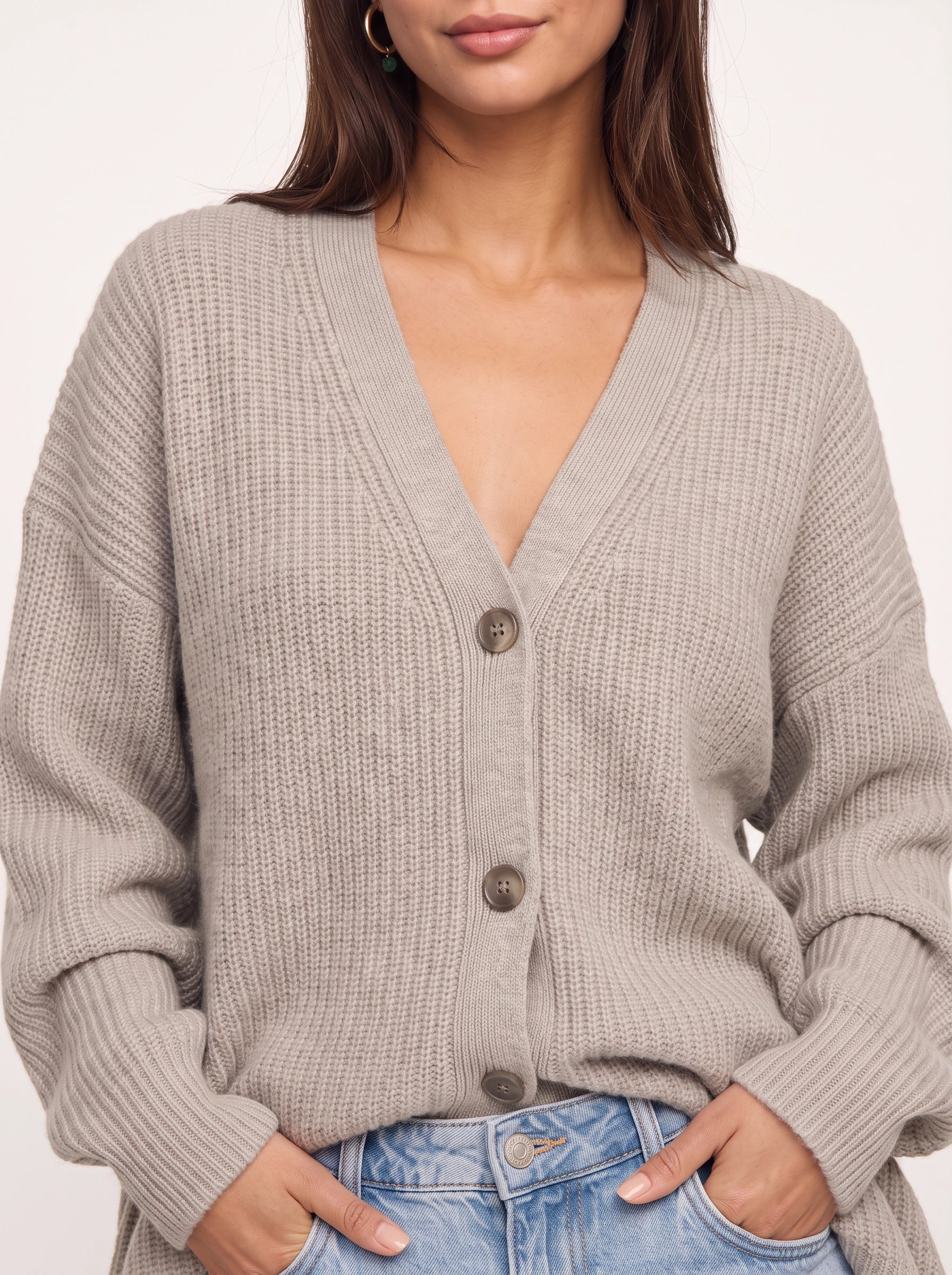Gilet cardigan oversize en maille côtelée épaisse à boutons Trescia - pull en maille pour femme, tenue décontractée d'intérieur automnale, cardigan à col V