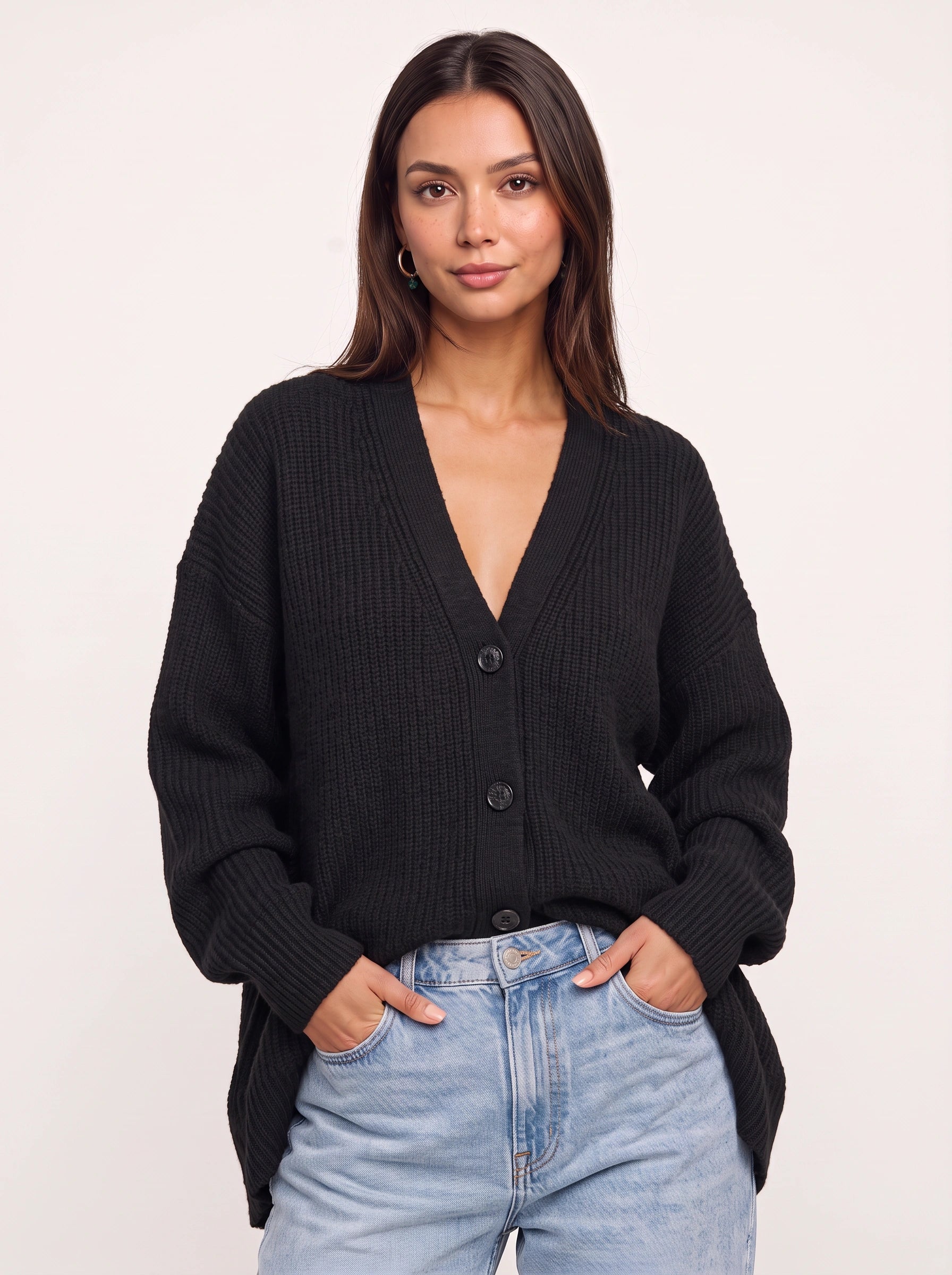 Gilet cardigan oversize en maille côtelée épaisse à boutons Trescia - pull en maille pour femme, tenue décontractée d'intérieur automnale, cardigan à col V