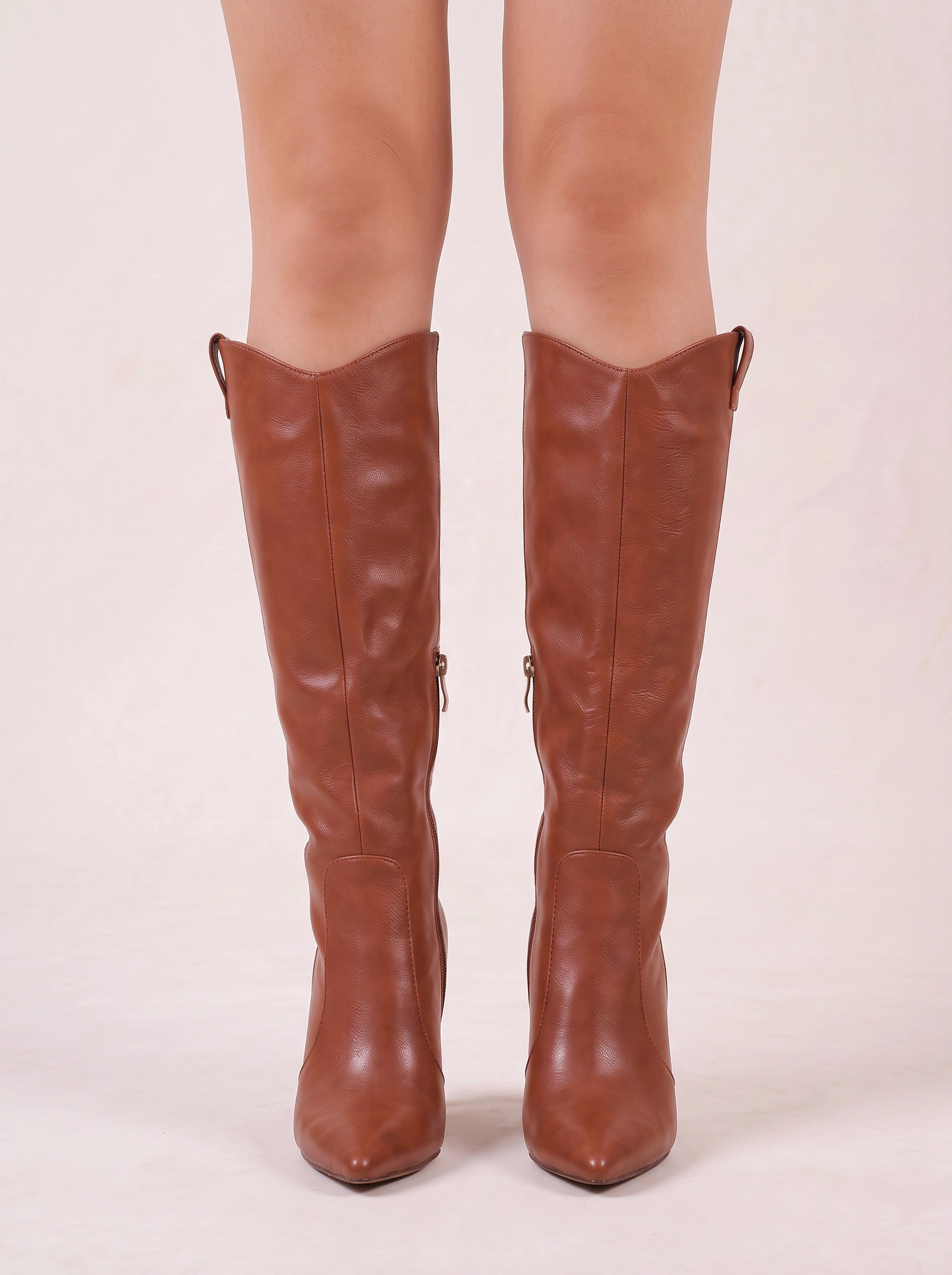 Corvette Pointed Toe Stiletto Knee High Boots – Women Heeled Leather Side Zip Fashion Fall Boots