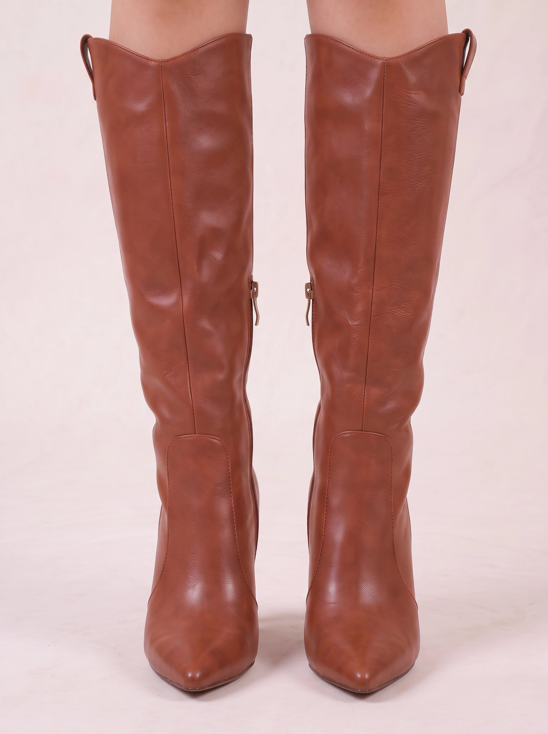 Corvette Pointed Toe Stiletto Knee High Boots – Women Heeled Leather Side Zip Fashion Fall Boots