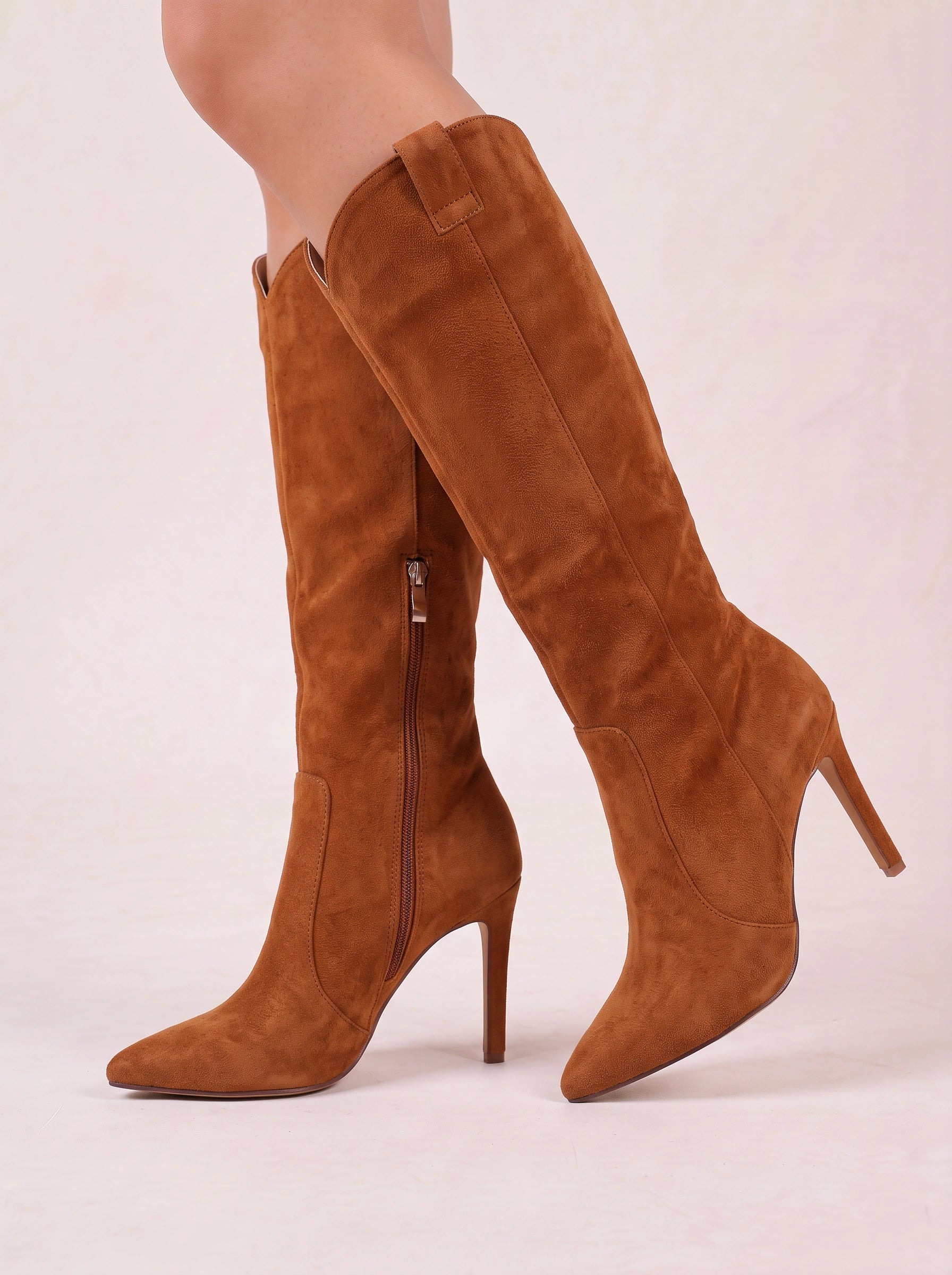 Corvette Pointed Toe Stiletto Knee High Boots – Women Heeled Leather Side Zip Fashion Fall Boots