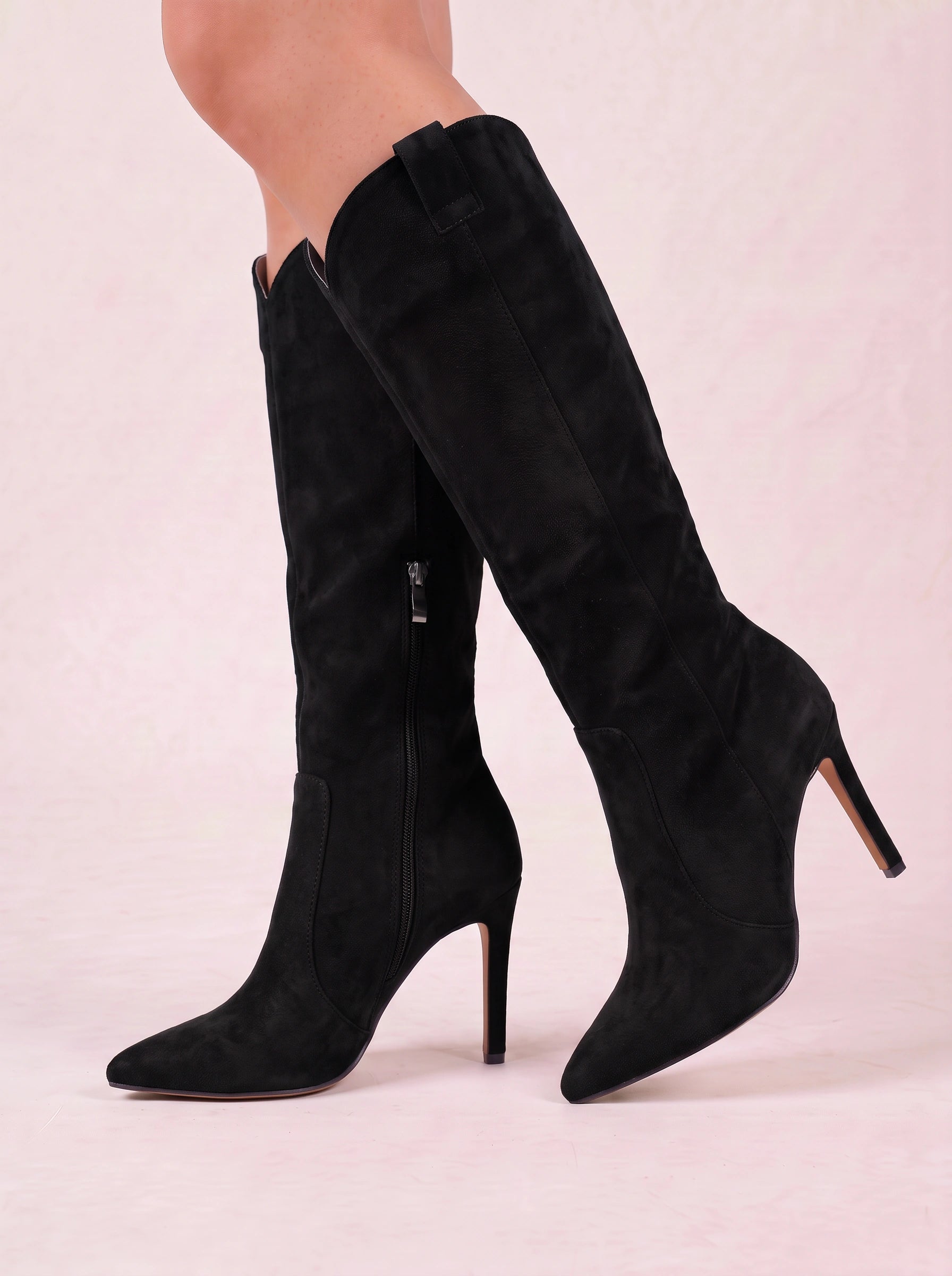 Corvette Pointed Toe Stiletto Knee High Boots – Women Heeled Leather Side Zip Fashion Fall Boots