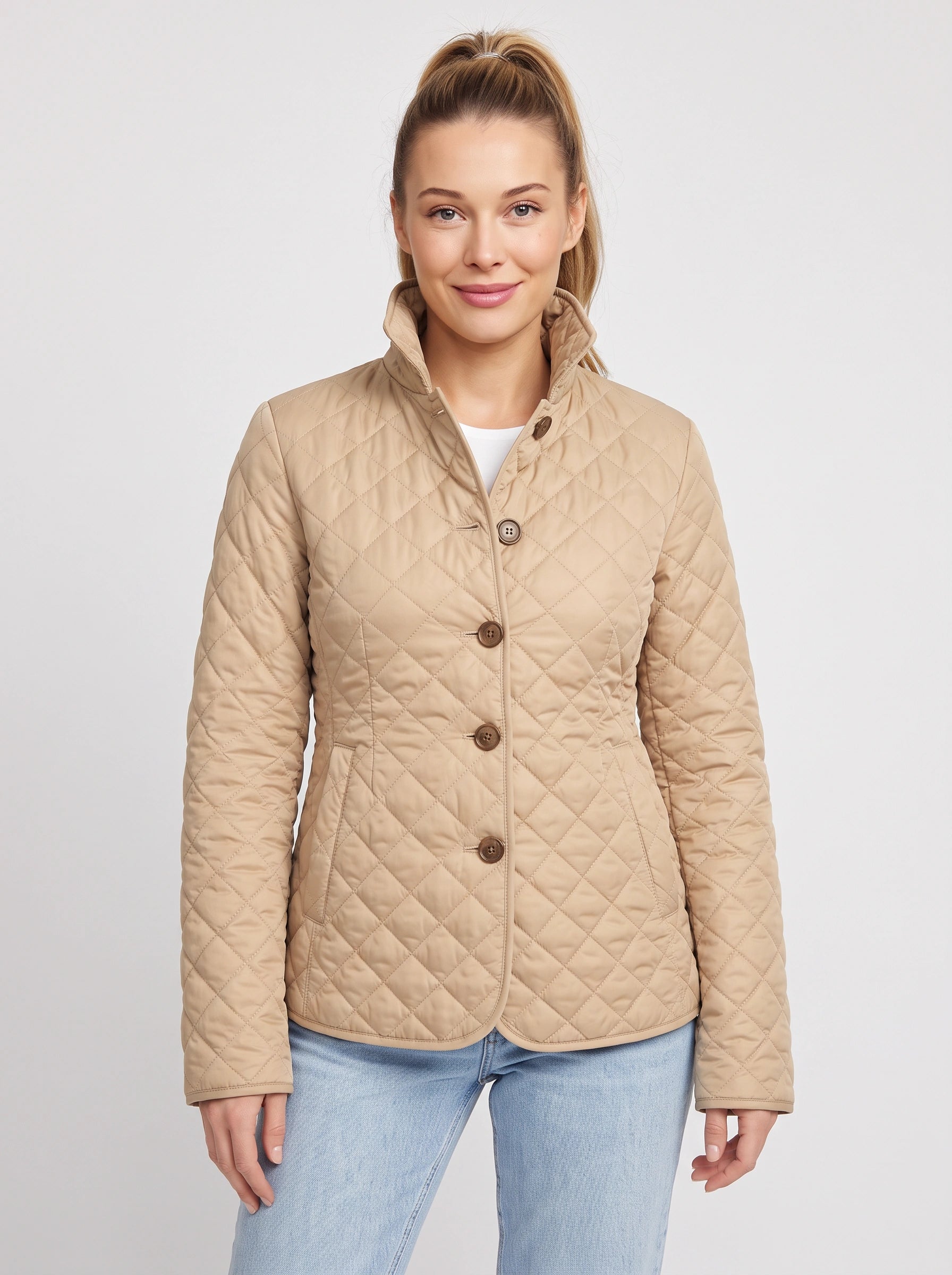 Veste matelassée à motifs losanges Quilome - veste de grange pour femme, fermeture boutonnée sur le devant, veste légère décontractée pour l'automne