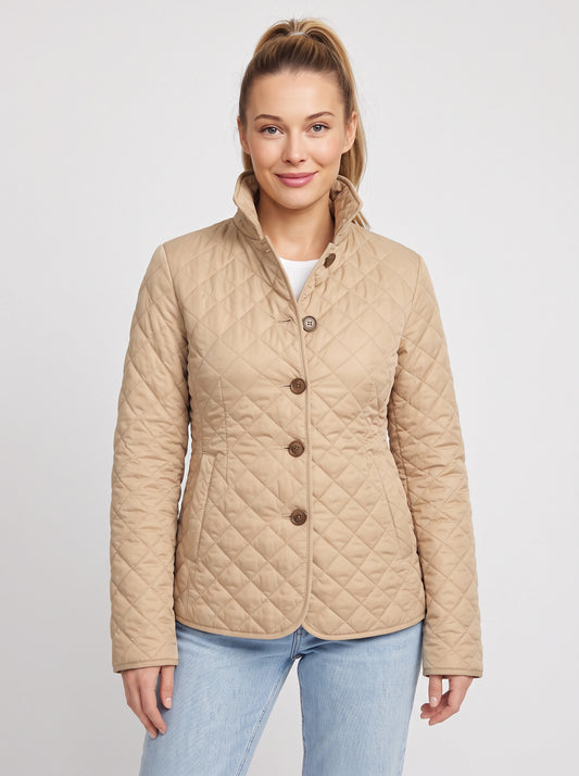 Quilome Diamond Quilted Jacket – Women Barn Coat Button Front Casual Fall Outerwear Lightweight Jacket