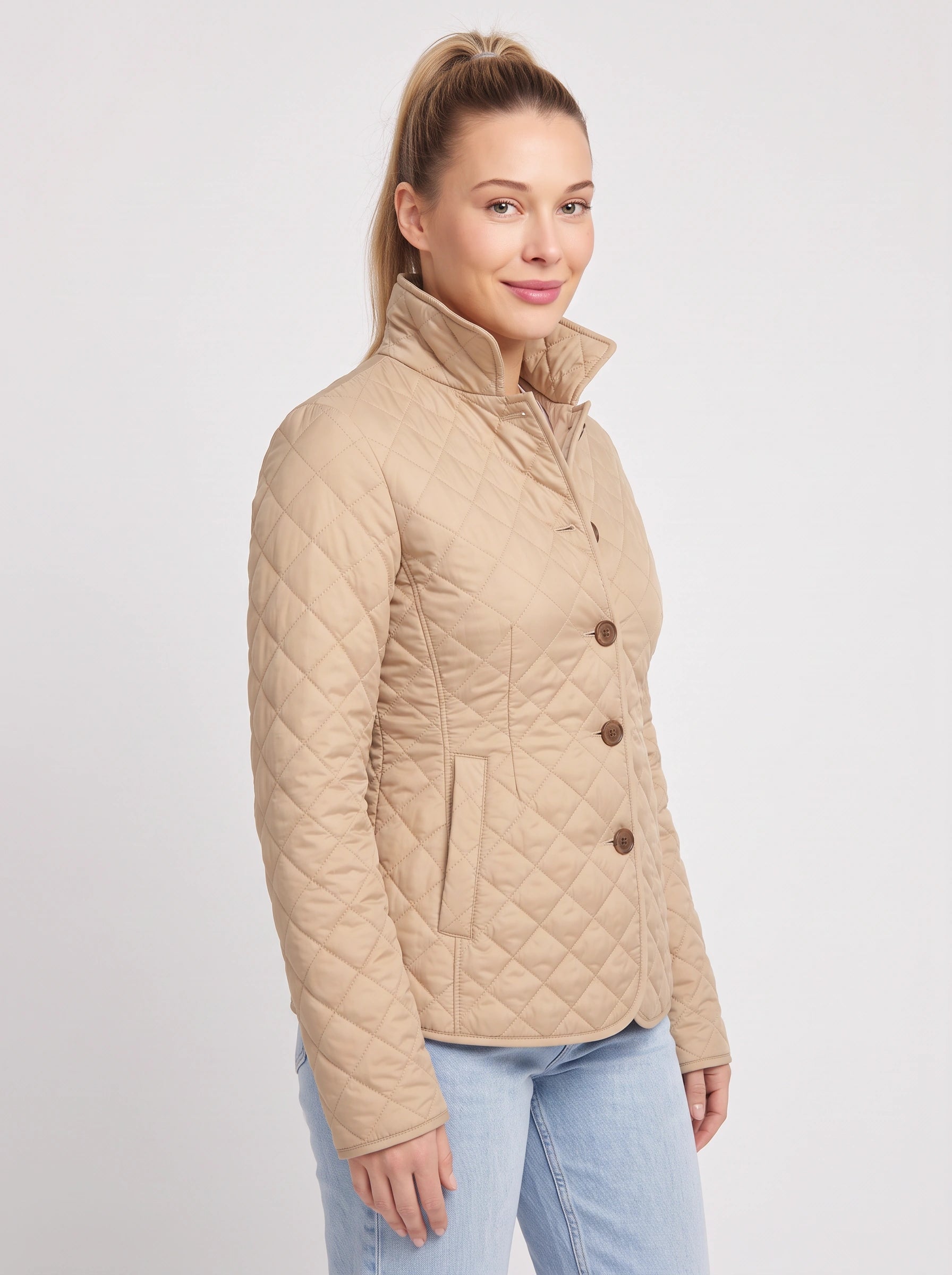 Veste matelassée à motifs losanges Quilome - veste de grange pour femme, fermeture boutonnée sur le devant, veste légère décontractée pour l'automne