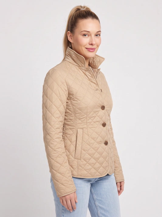 Quilome Diamond Quilted Jacket – Women Barn Coat Button Front Casual Fall Outerwear Lightweight Jacket