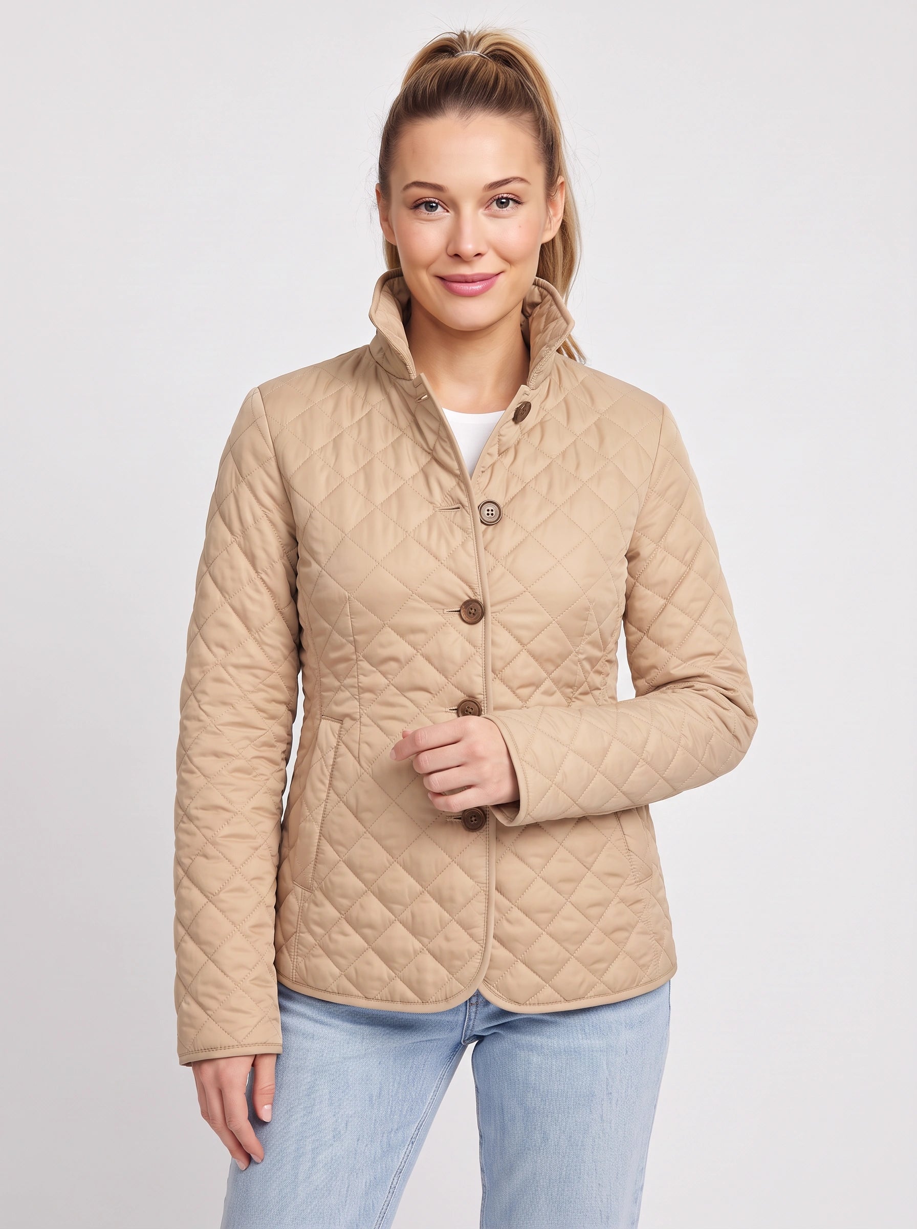 Veste matelassée à motifs losanges Quilome - veste de grange pour femme, fermeture boutonnée sur le devant, veste légère décontractée pour l'automne