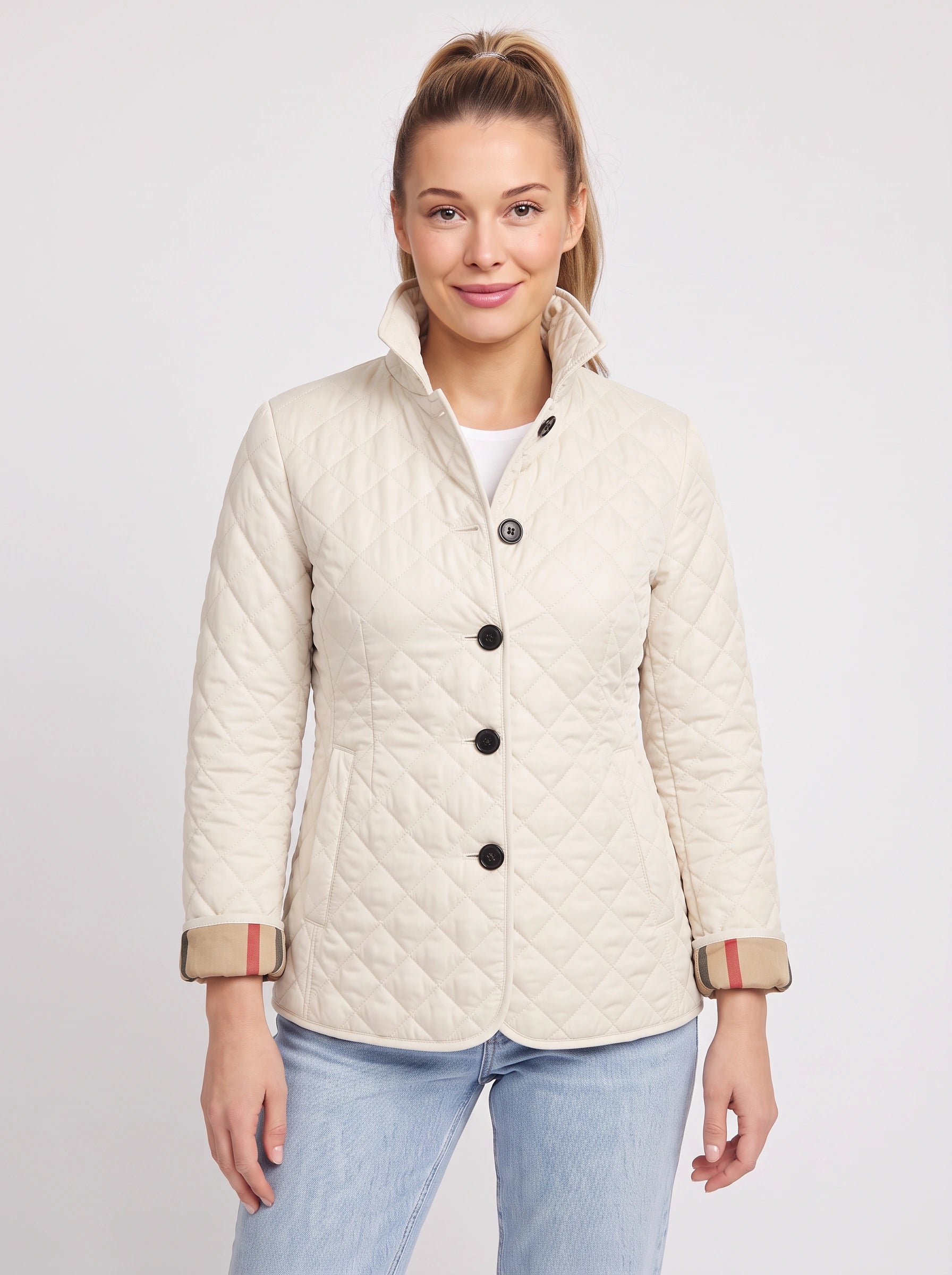 Veste matelassée à motifs losanges Quilome - veste de grange pour femme, fermeture boutonnée sur le devant, veste légère décontractée pour l'automne