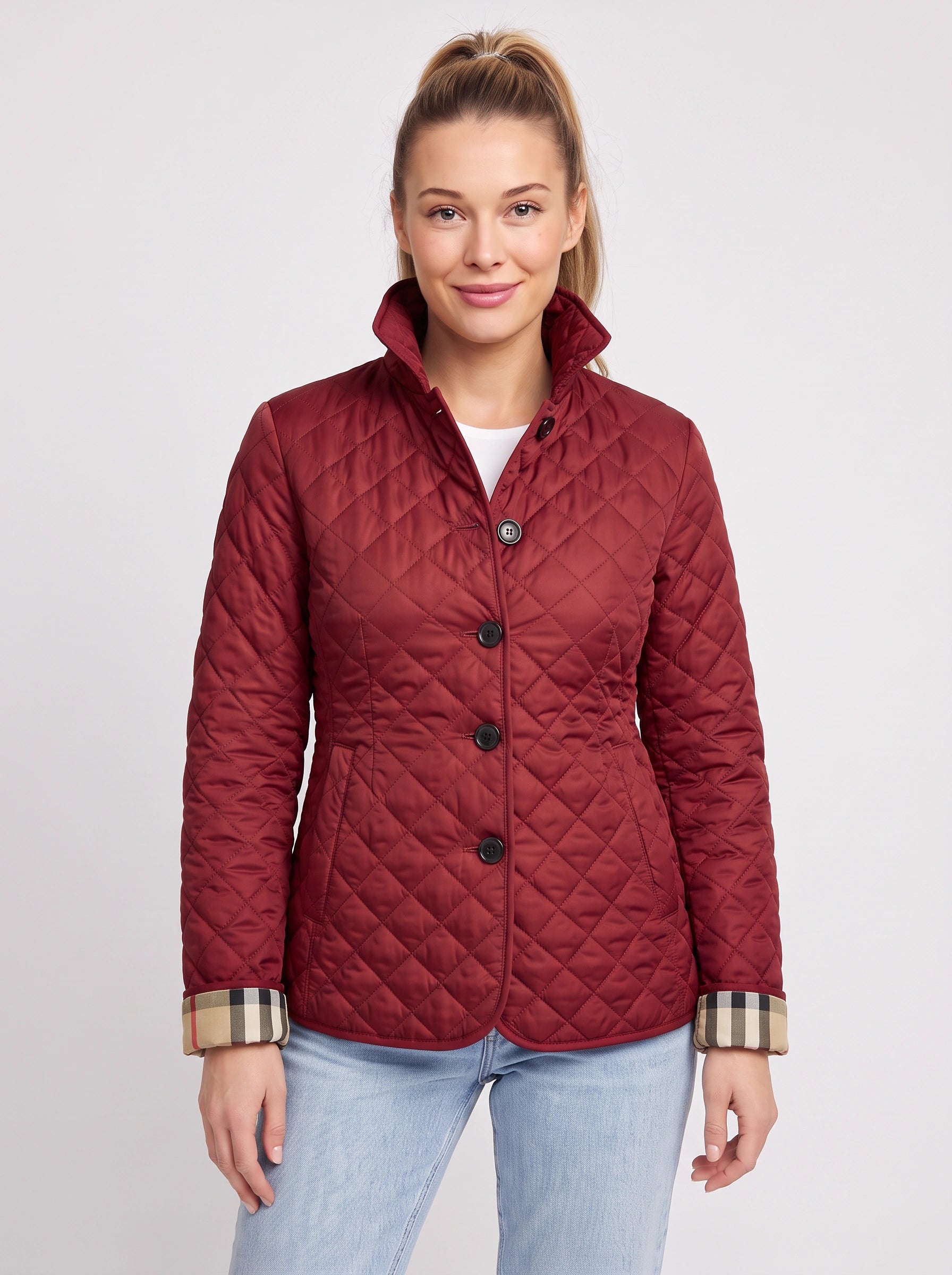 Veste matelassée à motifs losanges Quilome - veste de grange pour femme, fermeture boutonnée sur le devant, veste légère décontractée pour l'automne