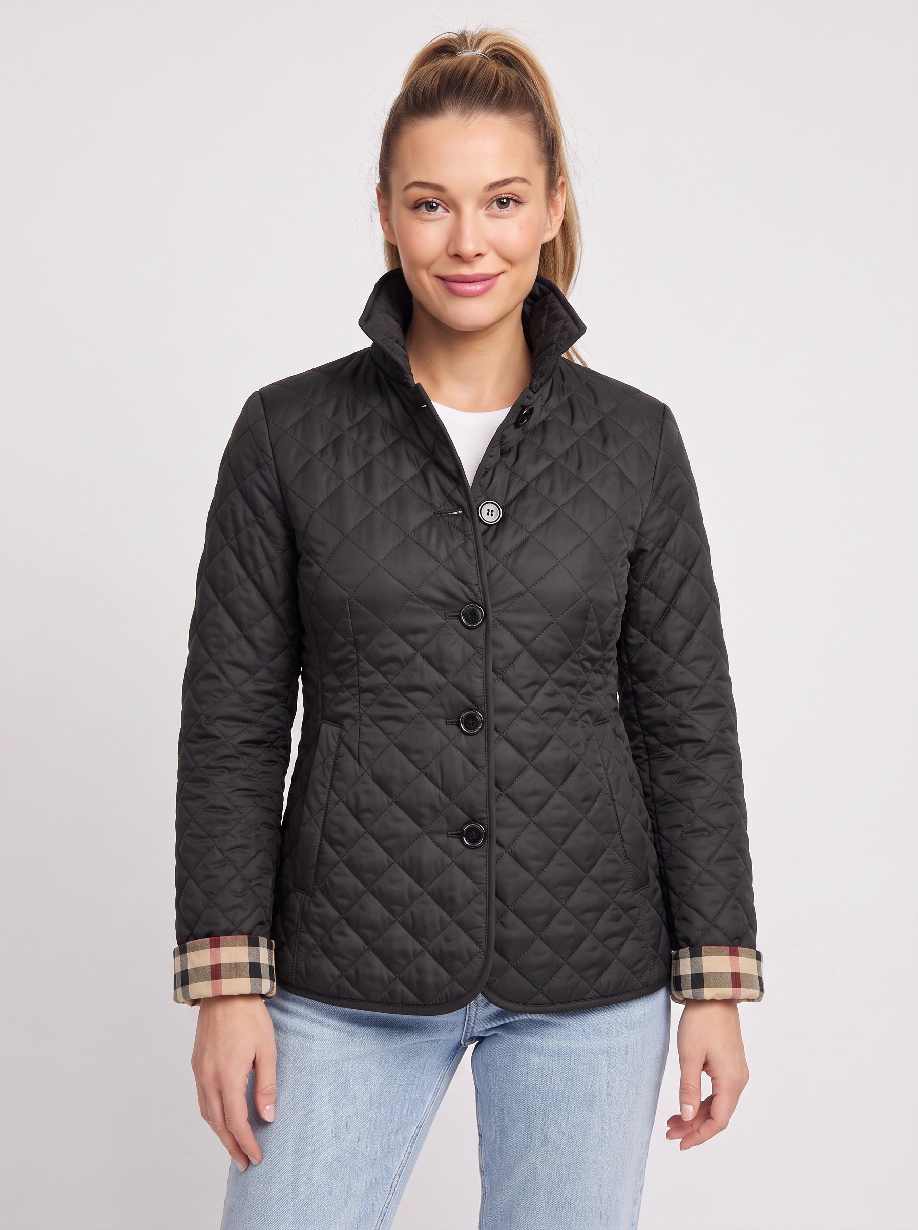 Veste matelassée à motifs losanges Quilome - veste de grange pour femme, fermeture boutonnée sur le devant, veste légère décontractée pour l'automne