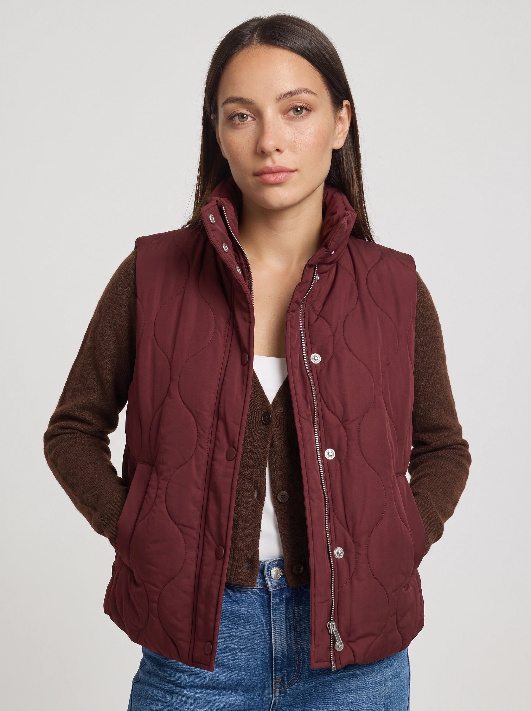 Rhomba Quilted Puffer Vest – Women Sleeveless Gilet Jacket Casual Layering Outdoor Country Fall