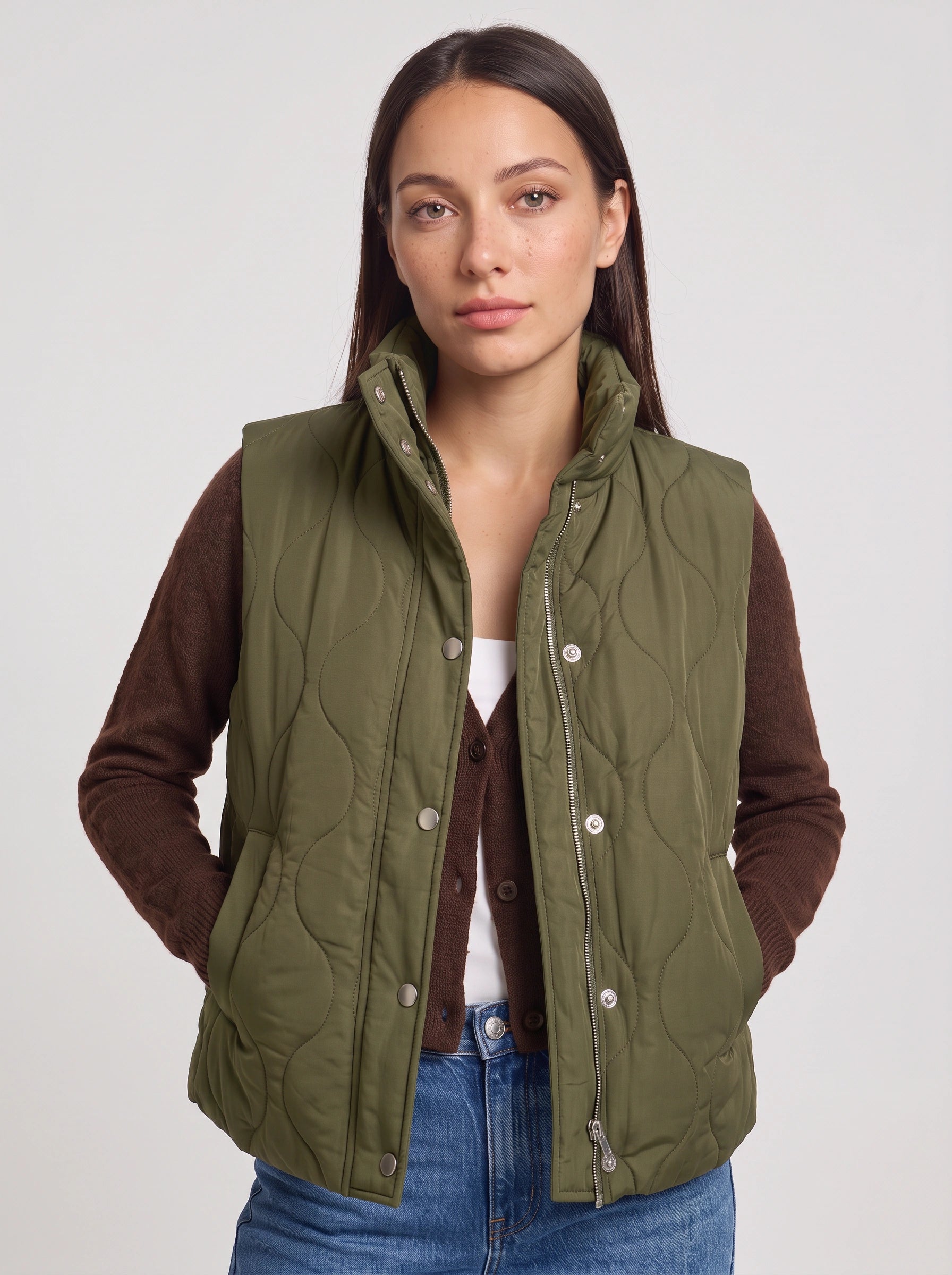Rhomba Quilted Puffer Vest – Women Sleeveless Gilet Jacket Casual Layering Outdoor Country Fall