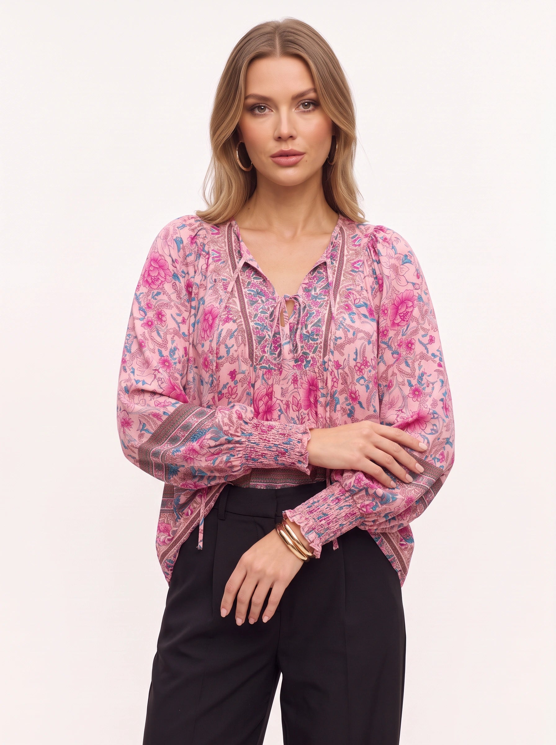 Floralyn blouse bohème à col noué - vêtement chic pour femme, style bohème, manches longues, blouse romantique d'automne