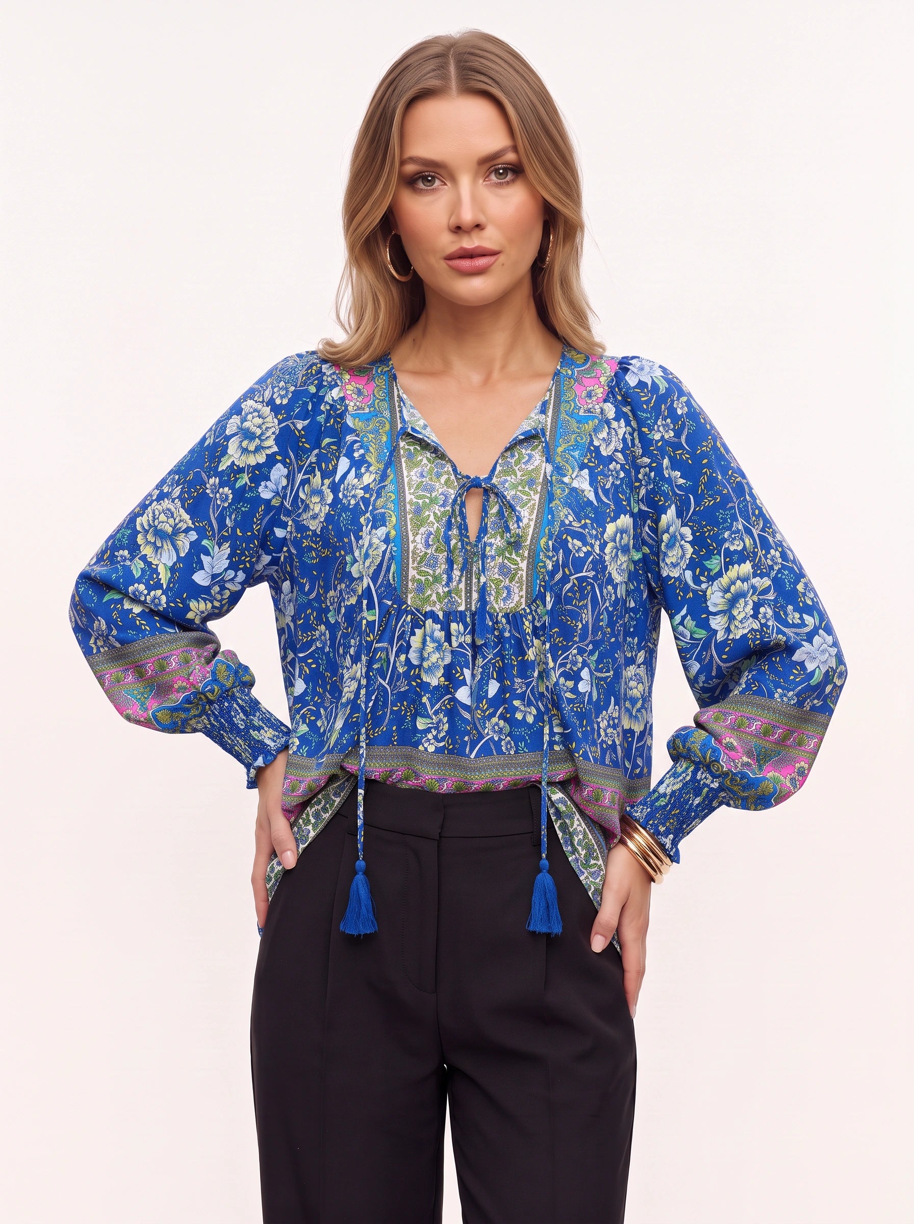 Floralyn blouse bohème à col noué - vêtement chic pour femme, style bohème, manches longues, blouse romantique d'automne