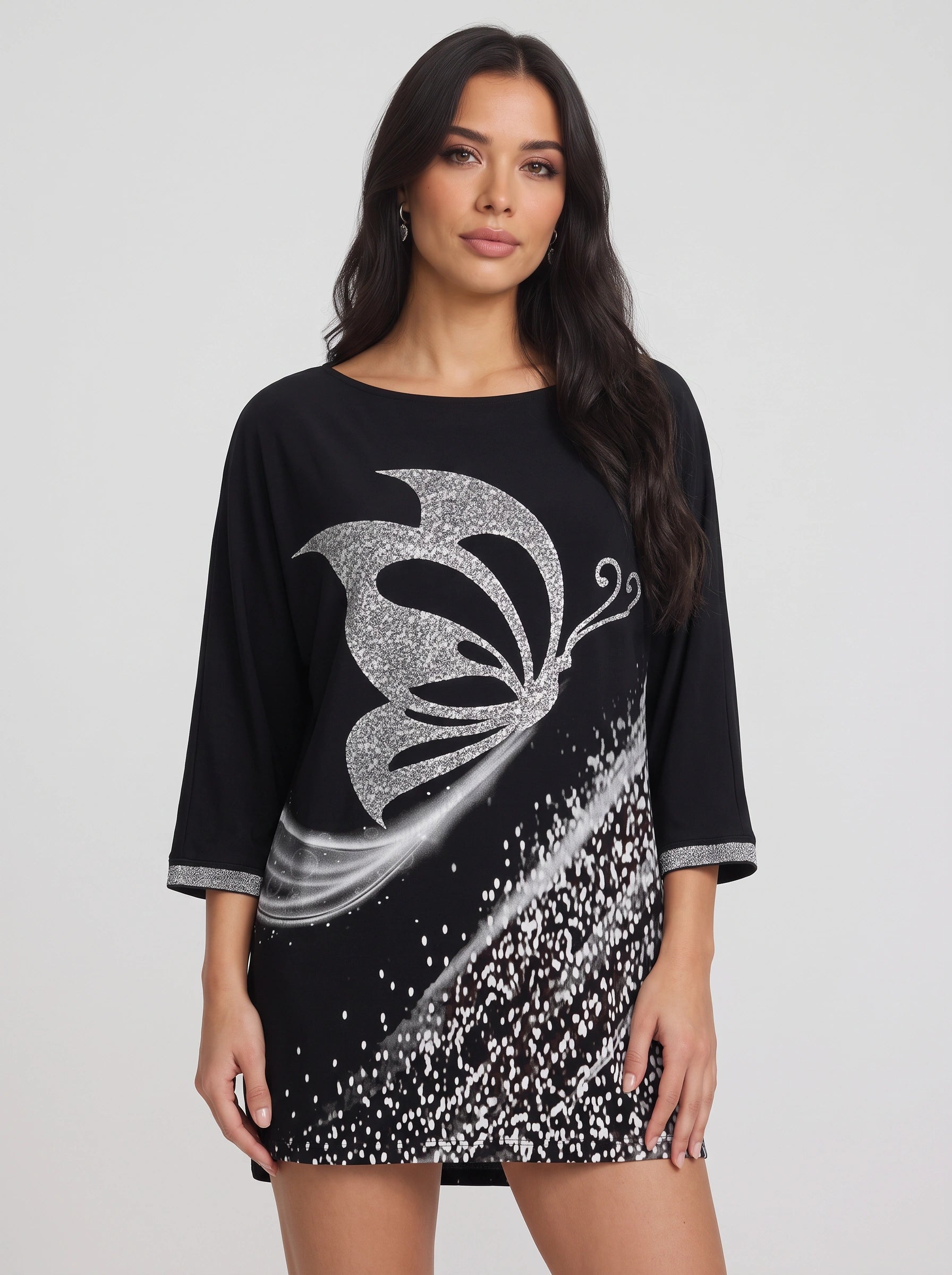 Papilara - Tunique imprimée papillons - T-shirt graphique oversize pour femme à manches longues, modèle original