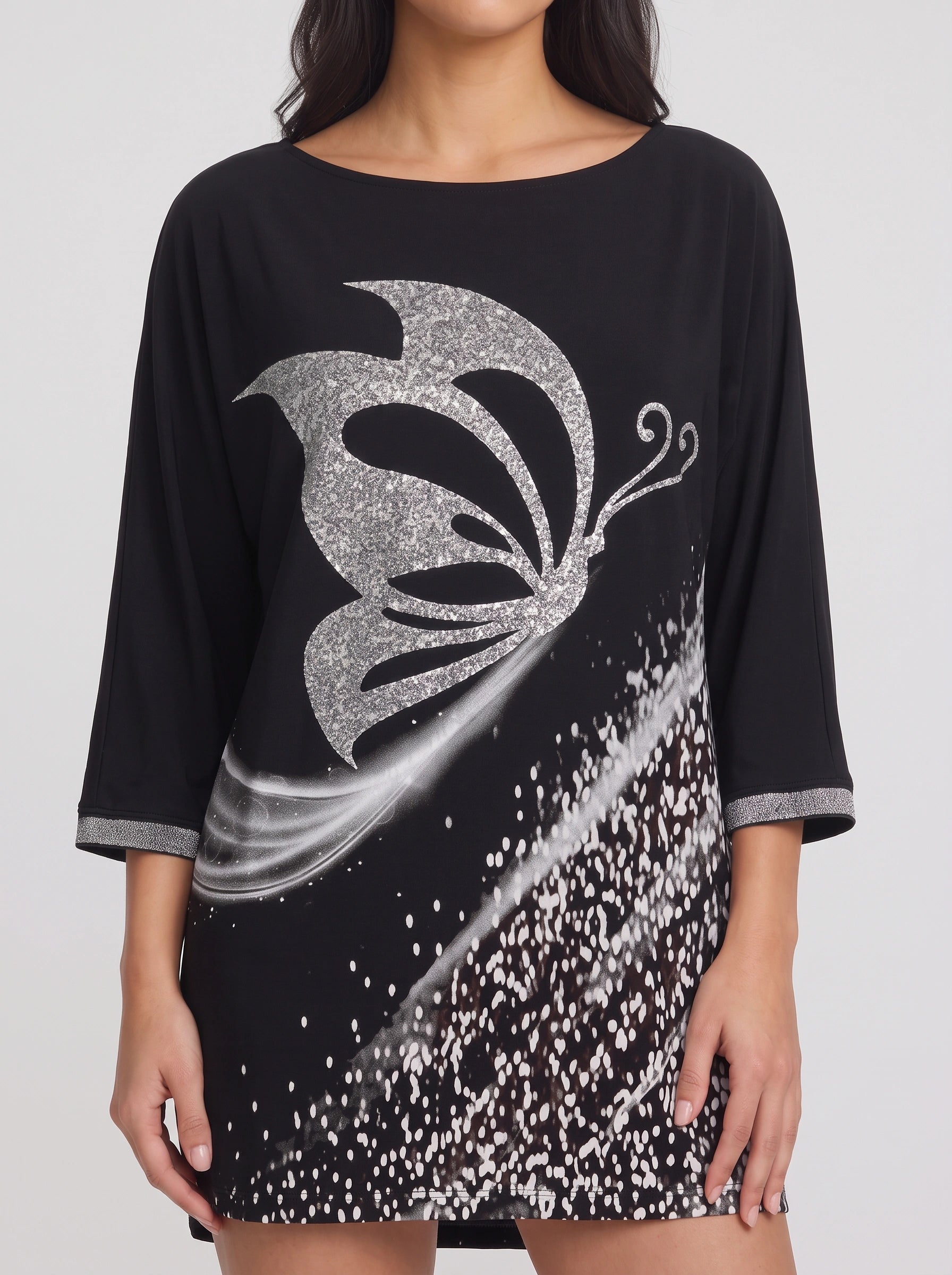 Papilara - Tunique imprimée papillons - T-shirt graphique oversize pour femme à manches longues, modèle original