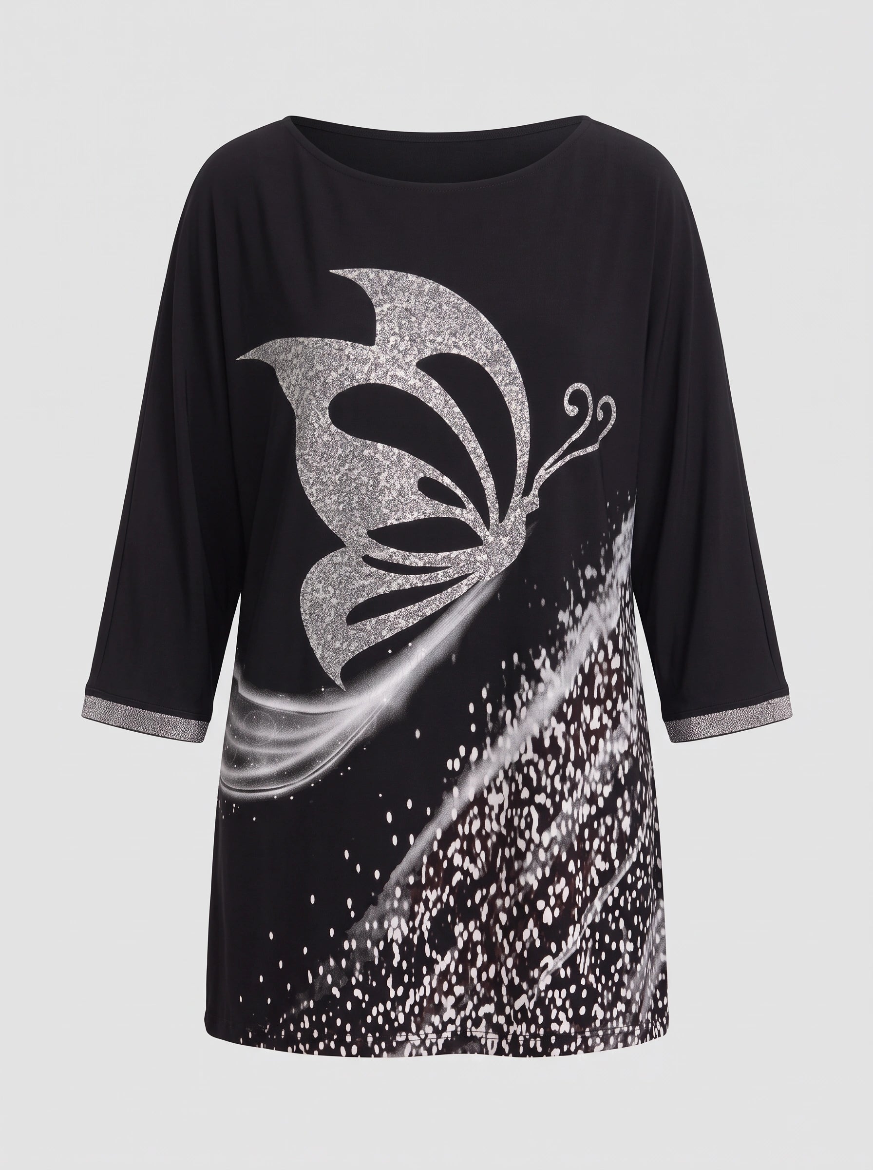 Papilara - Tunique imprimée papillons - T-shirt graphique oversize pour femme à manches longues, modèle original