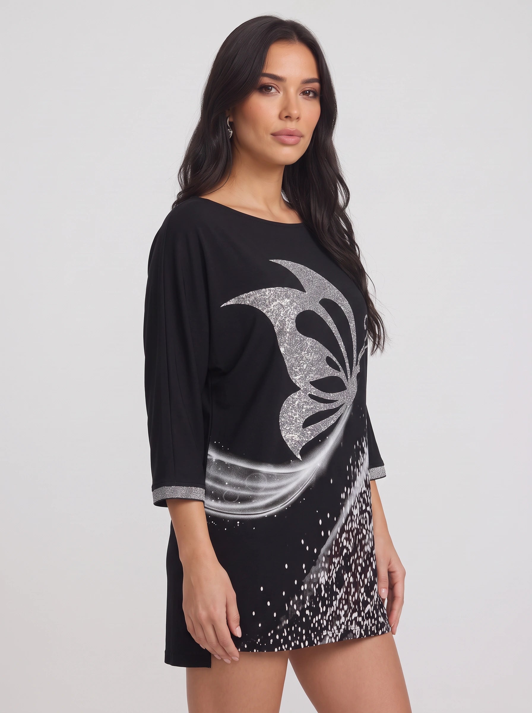 Papilara - Tunique imprimée papillons - T-shirt graphique oversize pour femme à manches longues, modèle original