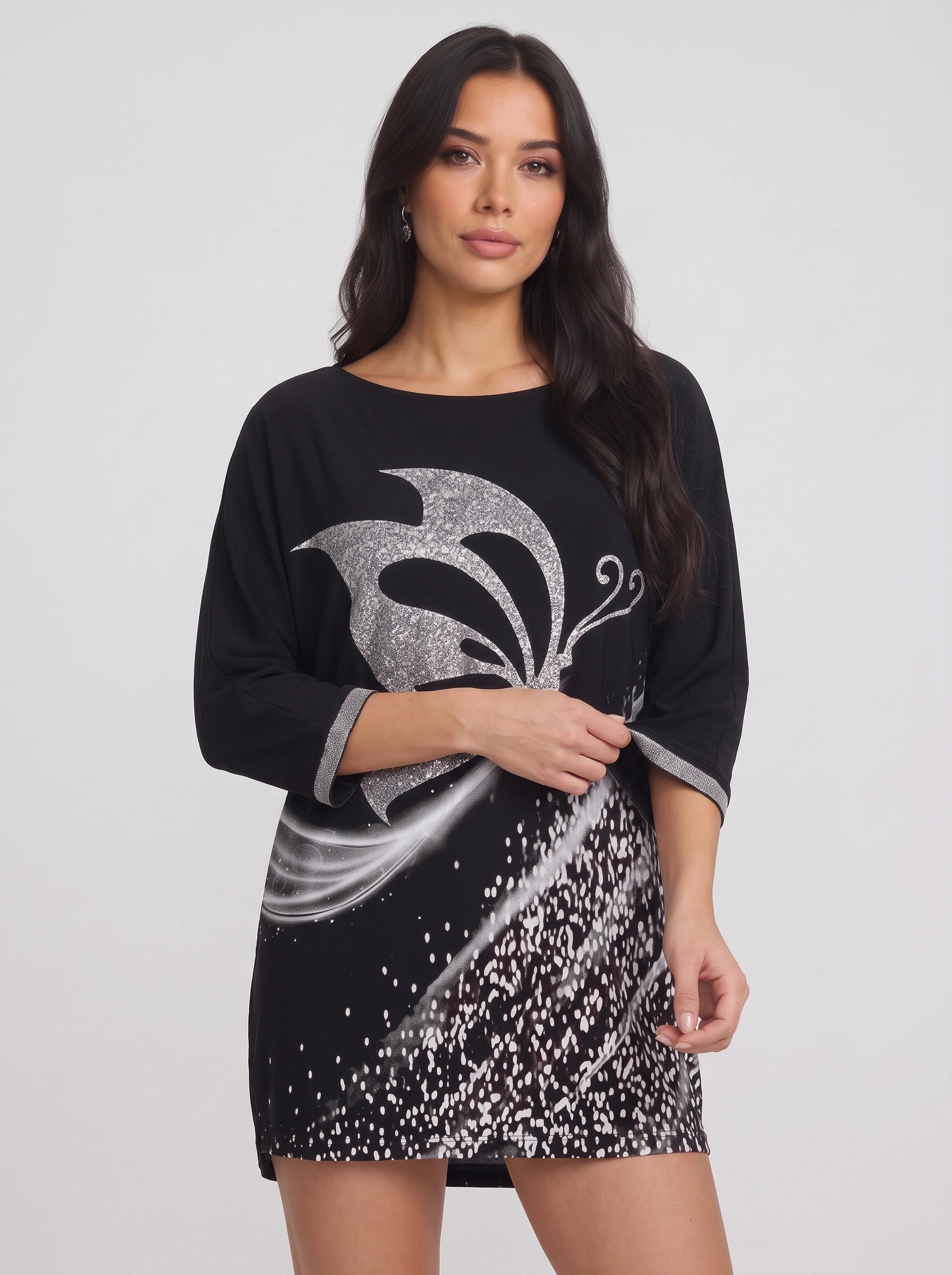 Papilara - Tunique imprimée papillons - T-shirt graphique oversize pour femme à manches longues, modèle original