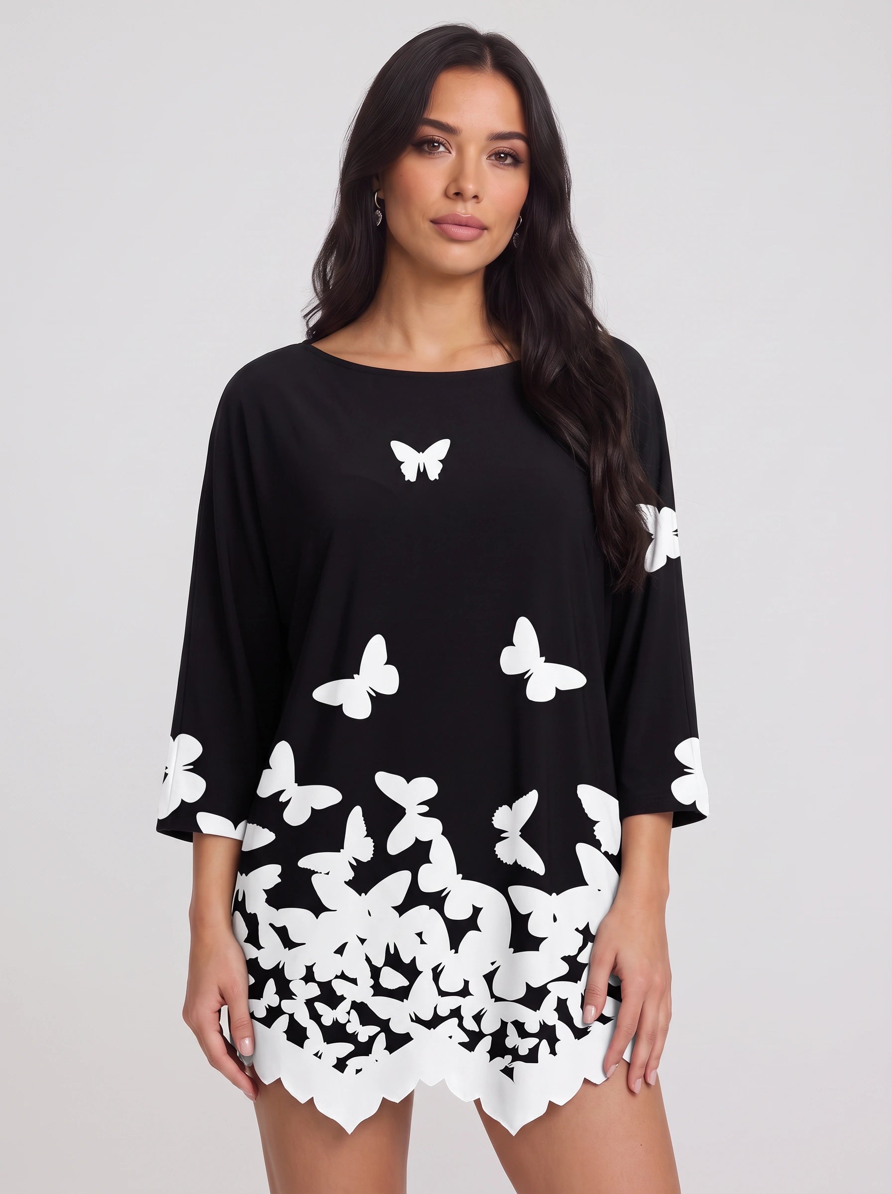Papilara - Tunique imprimée papillons - T-shirt graphique oversize pour femme à manches longues, modèle original