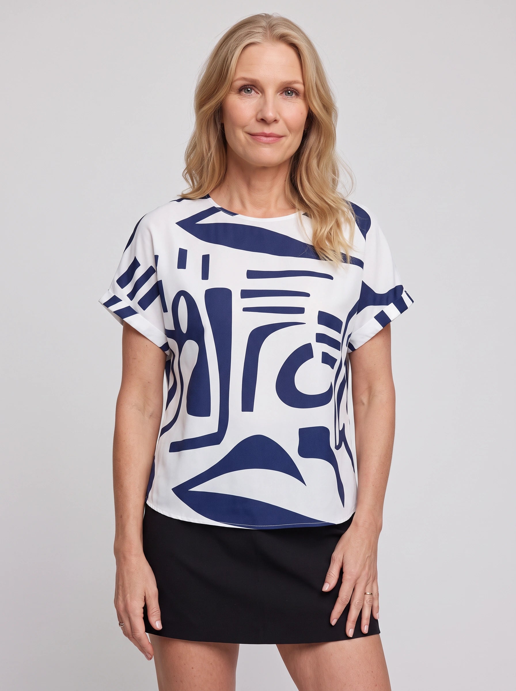 Maevira - T-shirt graphique oversize abstrait - T-shirt imprimé décontracté pour femme, coupe ample, manches courtes