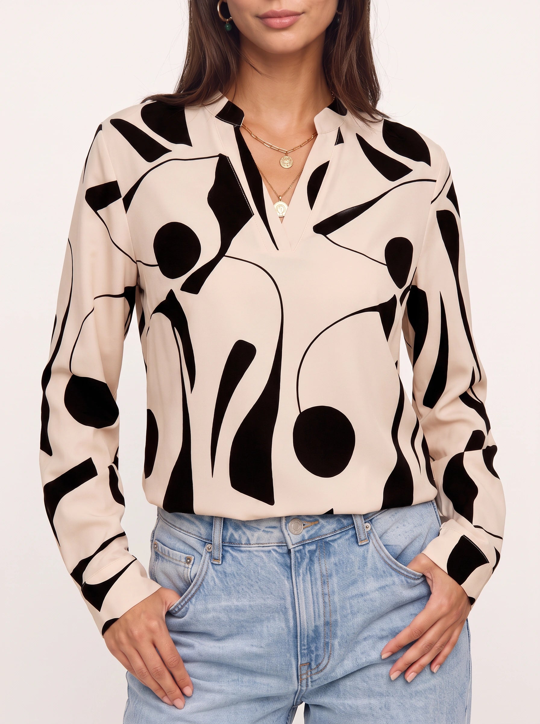 Grafiora - Chemise oversize à imprimé abstrait - Blouse boutonnée à col et manches longues pour femme, idéale en automne