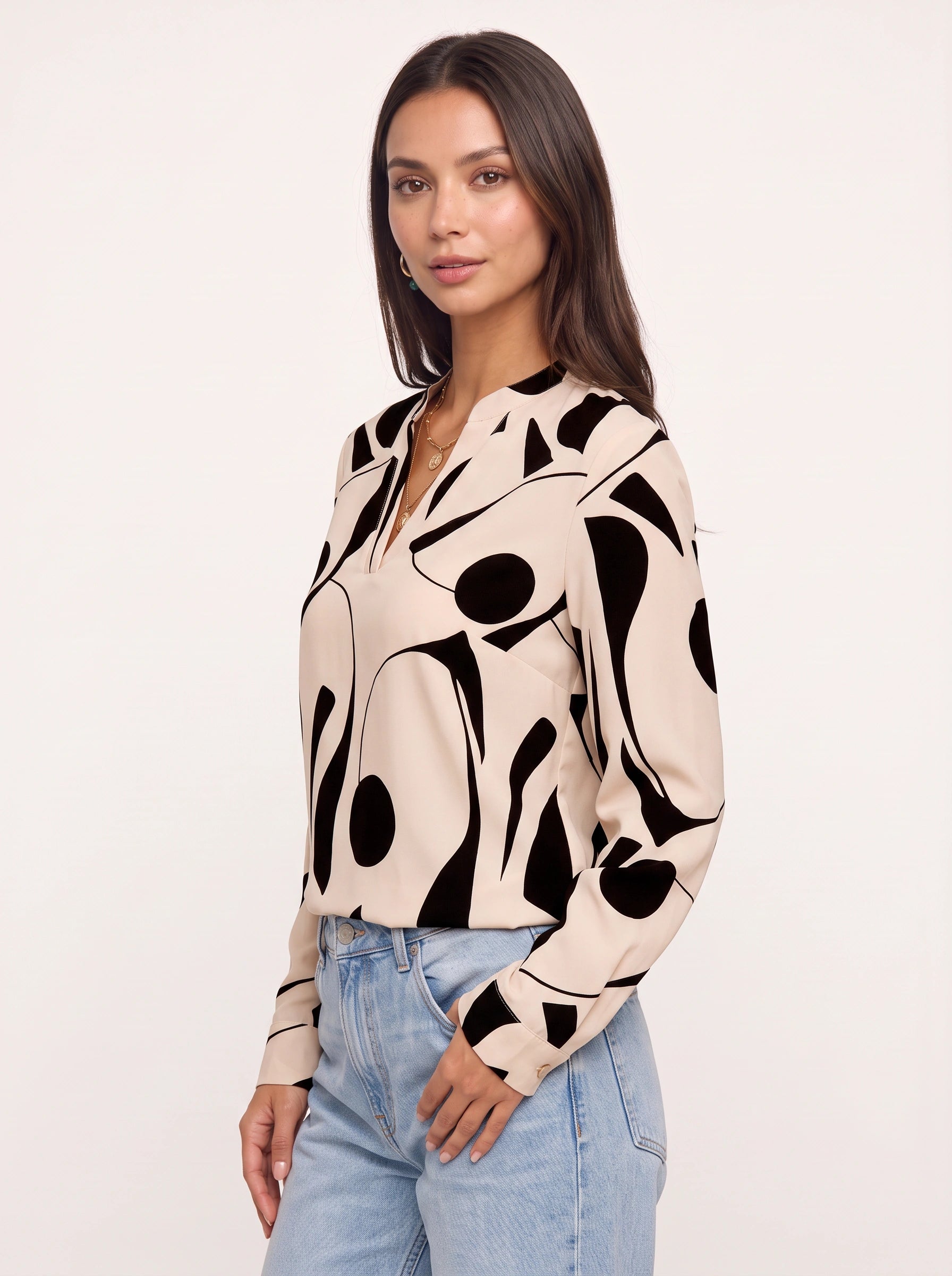 Grafiora - Chemise oversize à imprimé abstrait - Blouse boutonnée à col et manches longues pour femme, idéale en automne