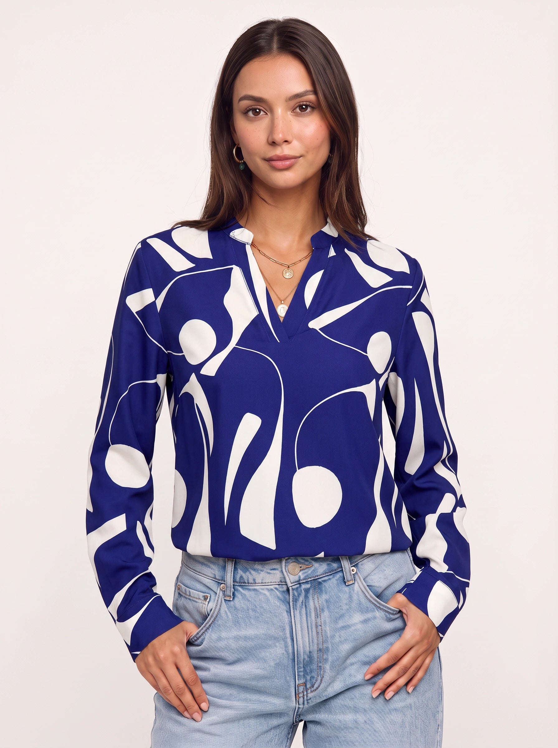 Grafiora - Chemise oversize à imprimé abstrait - Blouse boutonnée à col et manches longues pour femme, idéale en automne