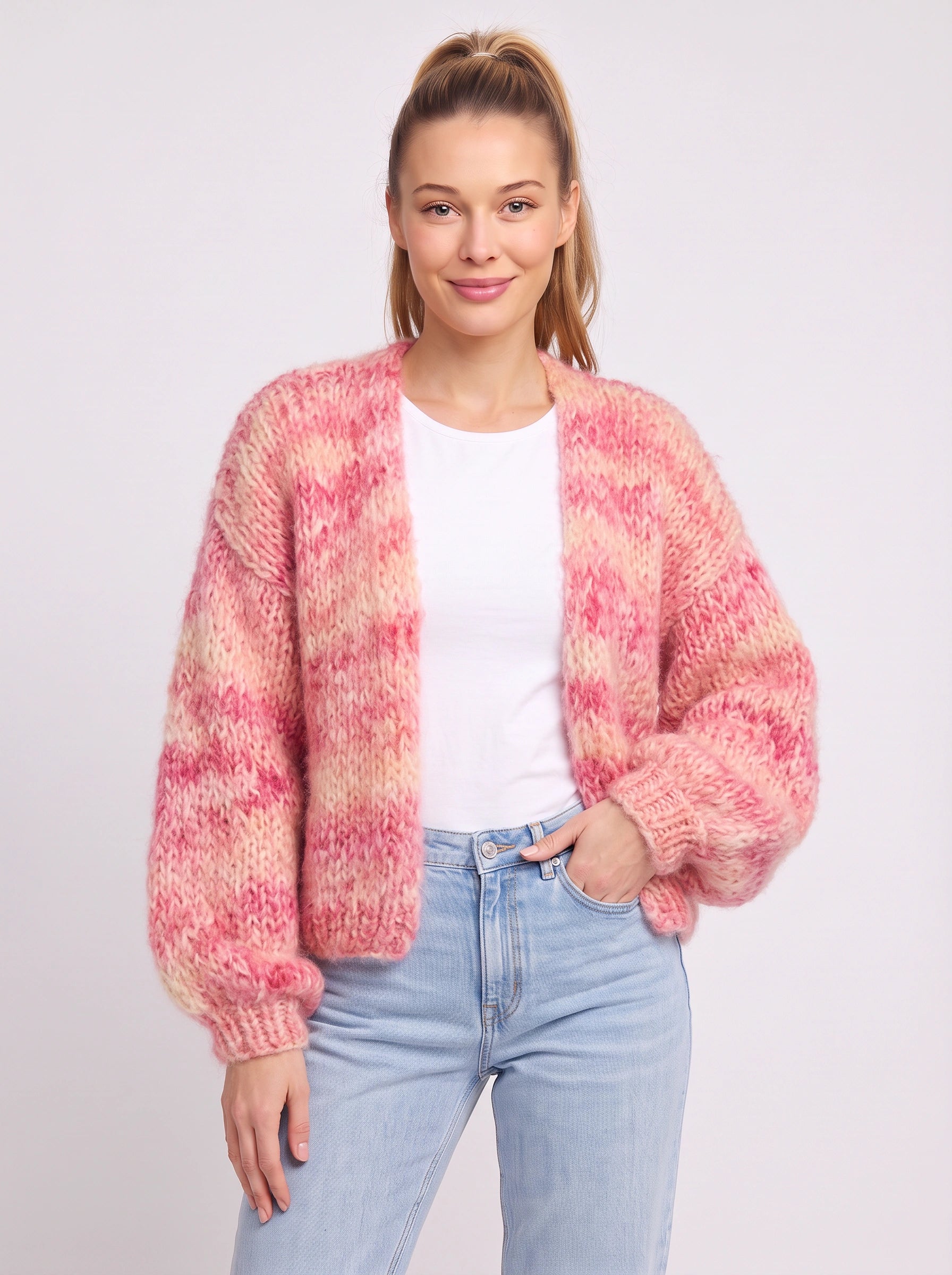 Flambri cardigan oversize à grosses mailles rayées - pull d'hiver chaud pour femme, ouvert sur le devant