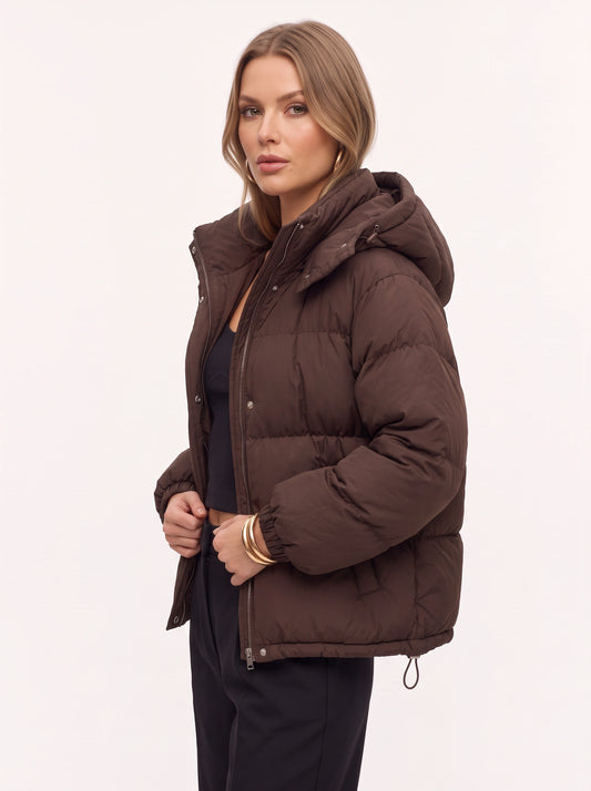 Chocova Oversized Hooded Puffer Jacket – Women Quilted Winter Coat Ladies Insulated Padded Cropped Jacket