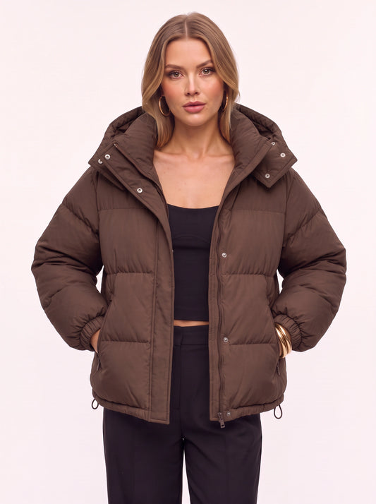 Chocova Oversized Hooded Puffer Jacket – Women Quilted Winter Coat Ladies Insulated Padded Cropped Jacket