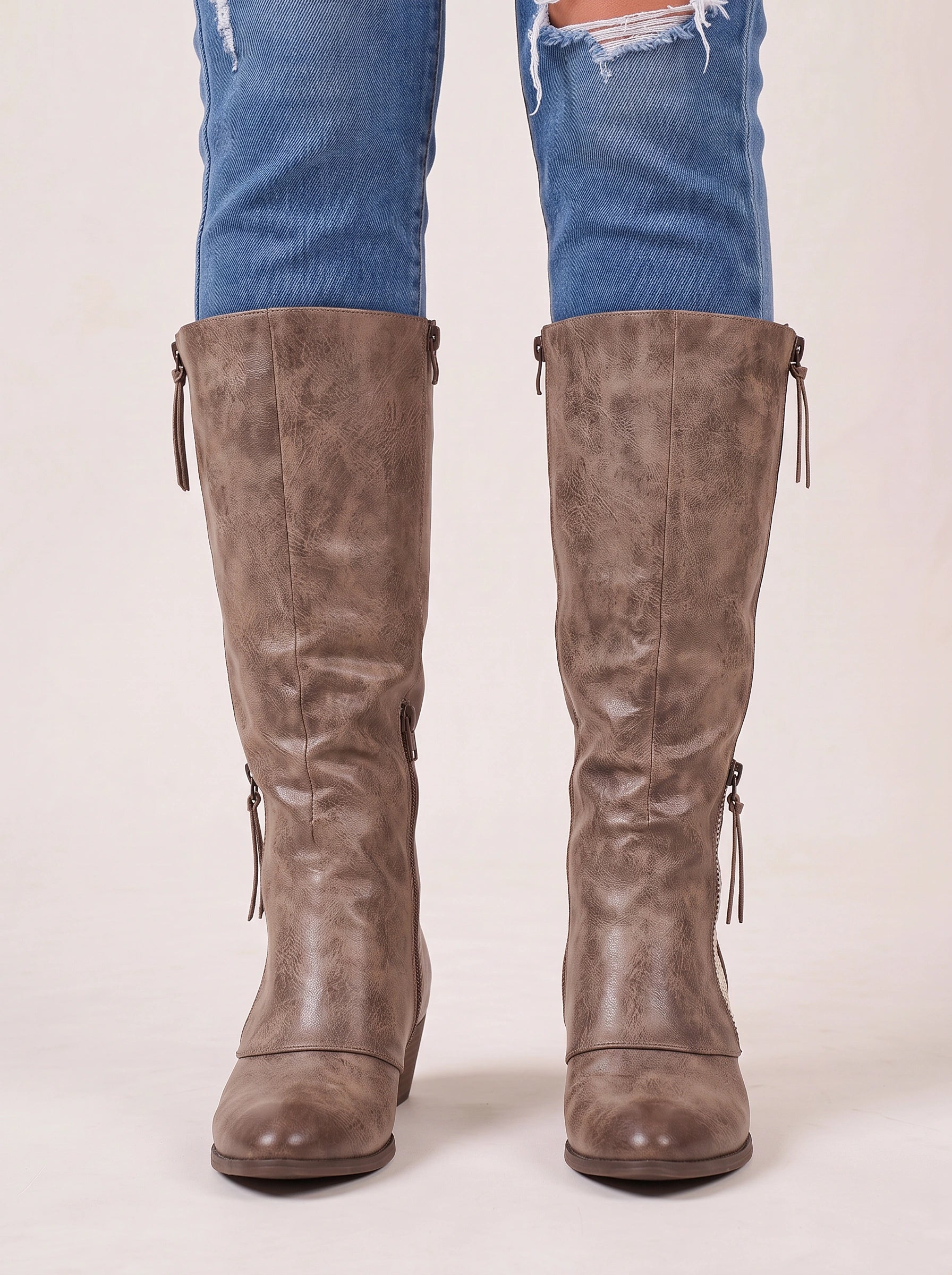 Ombeline bottes hautes en daim jusqu'au genou - bottes hautes en daim pour femme, talon bas, détail à lacets, style western et équestre