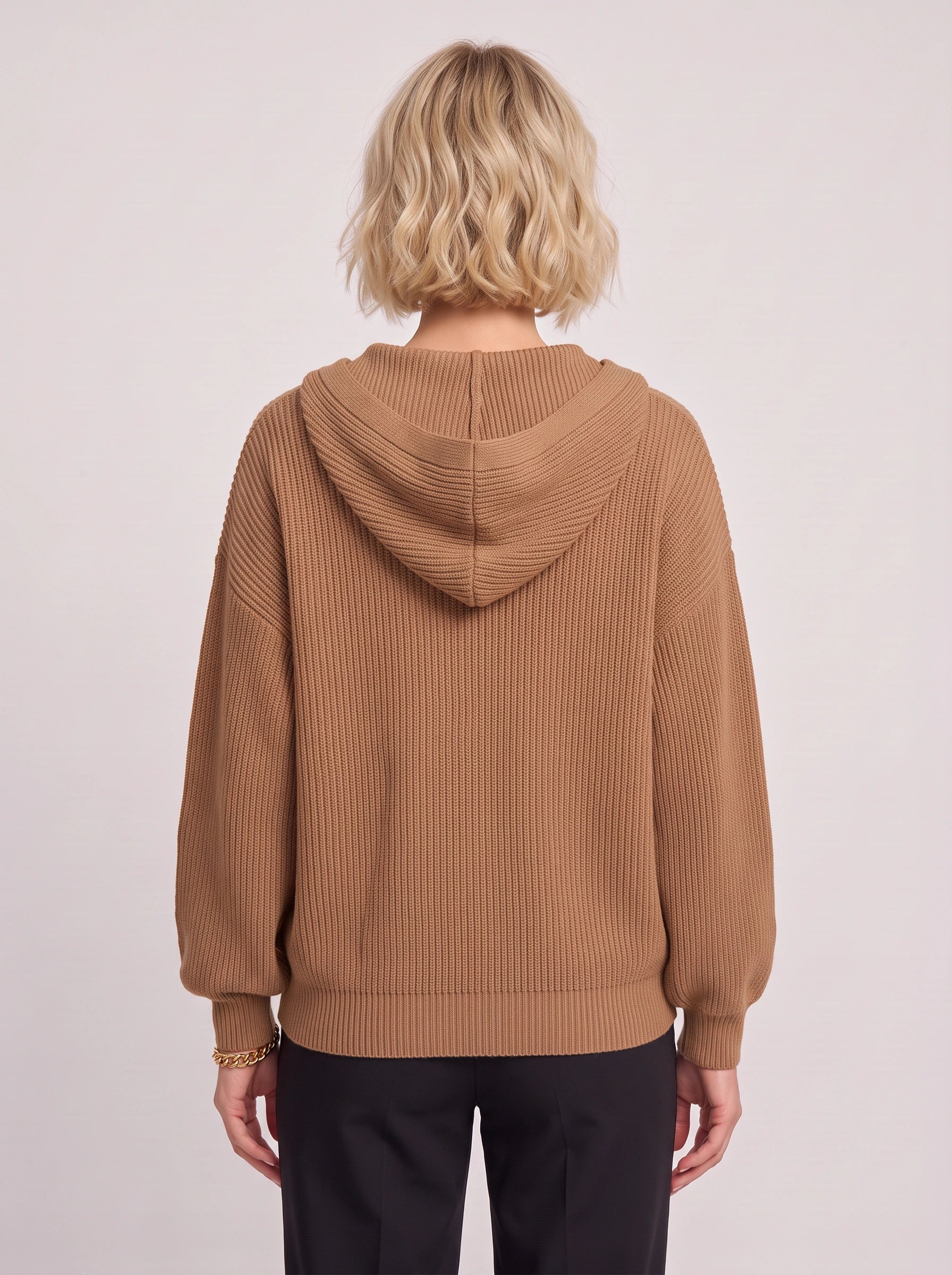Cavenor cardigan à capuche en maille côtelée - cardigan-pull côtelé pour femme, boutonné sur le devant, maille courte