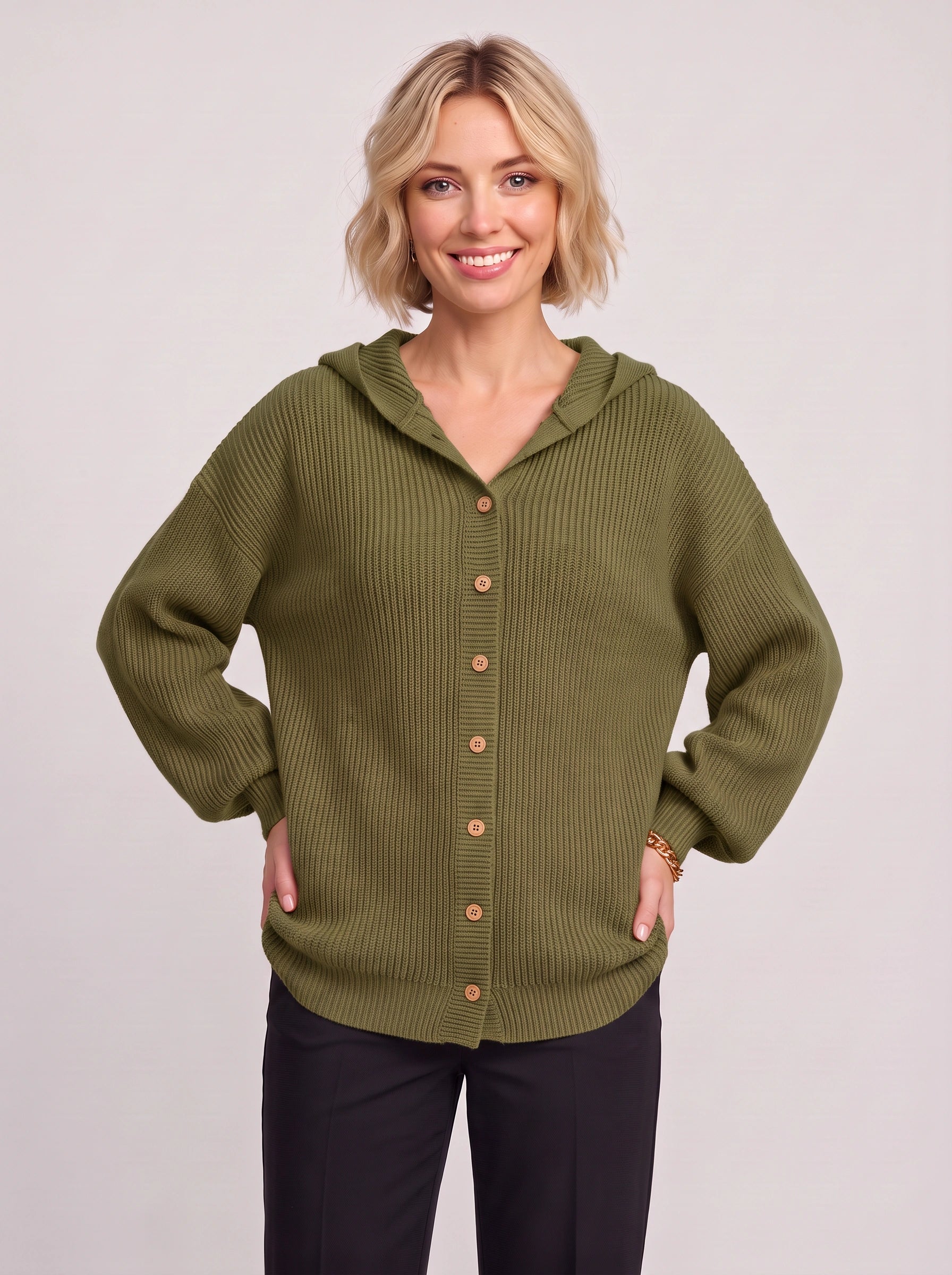 Cavenor cardigan à capuche en maille côtelée - cardigan-pull côtelé pour femme, boutonné sur le devant, maille courte