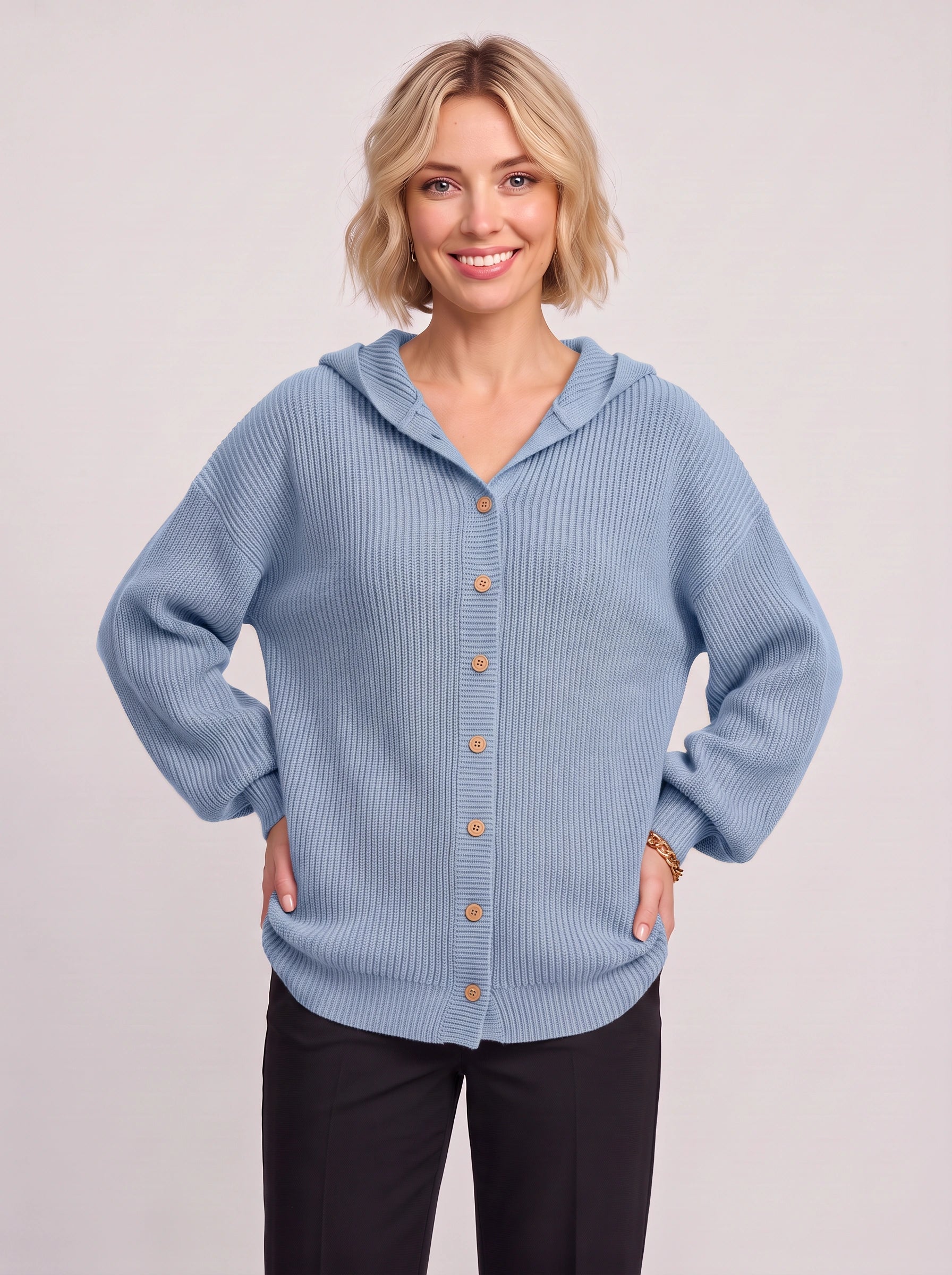 Cavenor cardigan à capuche en maille côtelée - cardigan-pull côtelé pour femme, boutonné sur le devant, maille courte