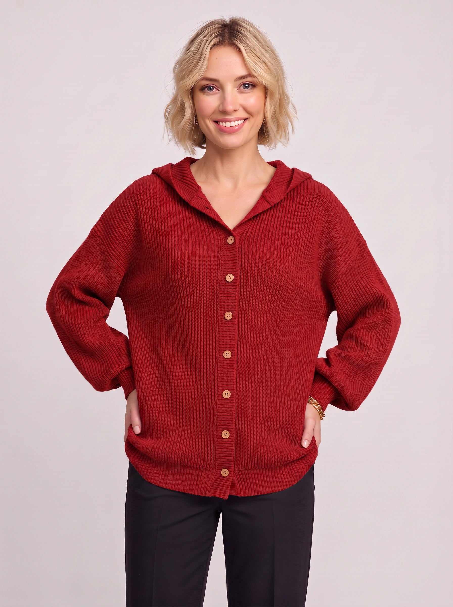 Cavenor cardigan à capuche en maille côtelée - cardigan-pull côtelé pour femme, boutonné sur le devant, maille courte