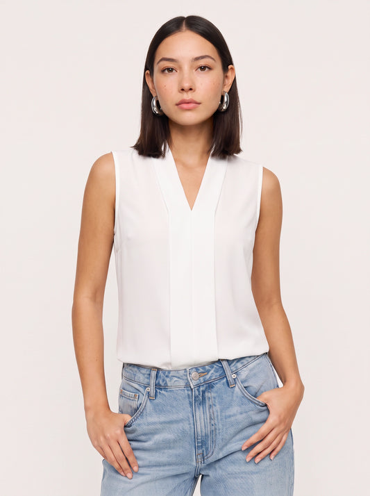 Kaida Sleeveless V-Neck Blouse – Women Office Casual Workwear Professional Business Smart Tailored Top