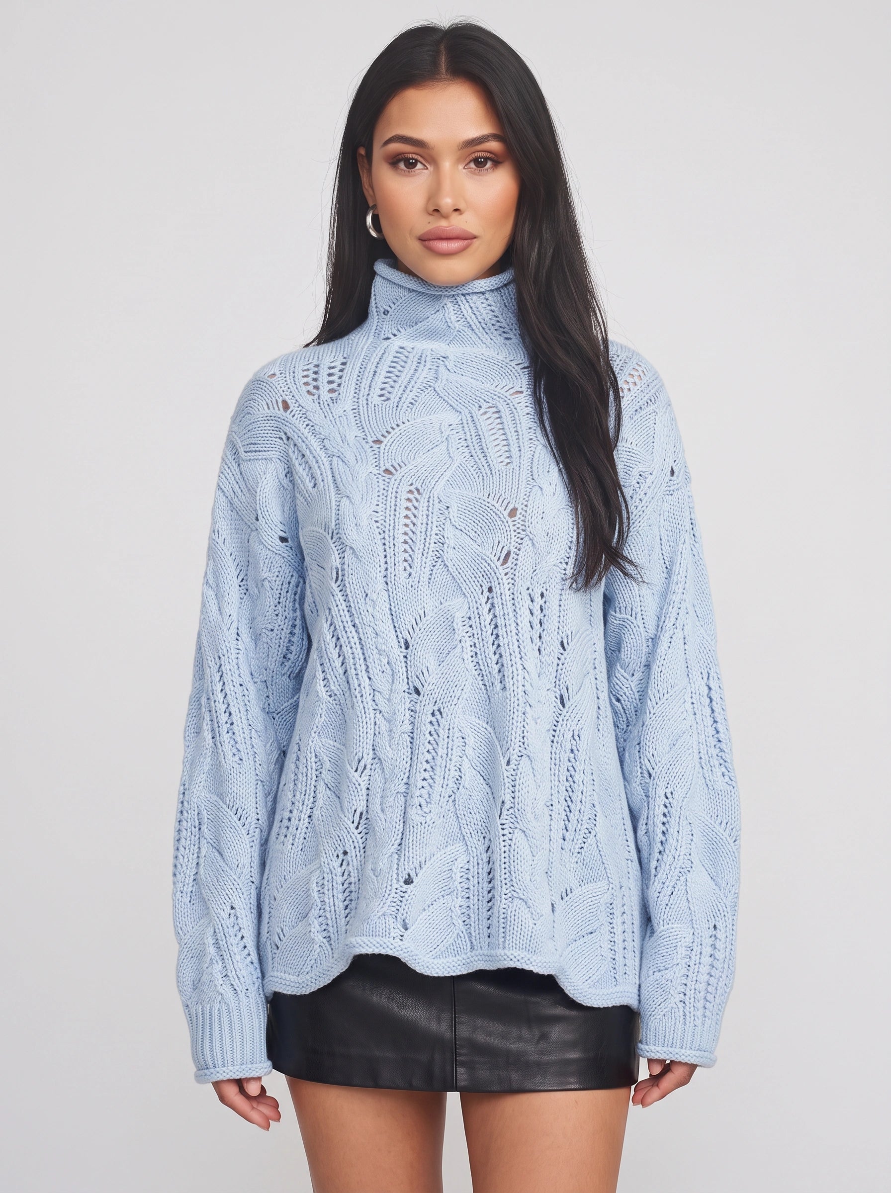 Tressmare Pull à col roulé en maille torsadée – Pull oversize pour femme en maille épaisse, modèle long et décontracté