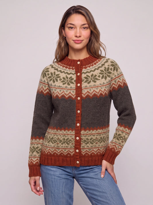 Fjorvik Fair Isle Cardigan – Womens Button Front Nordic Pattern Knit Sweater Ladies Casual Cardigan