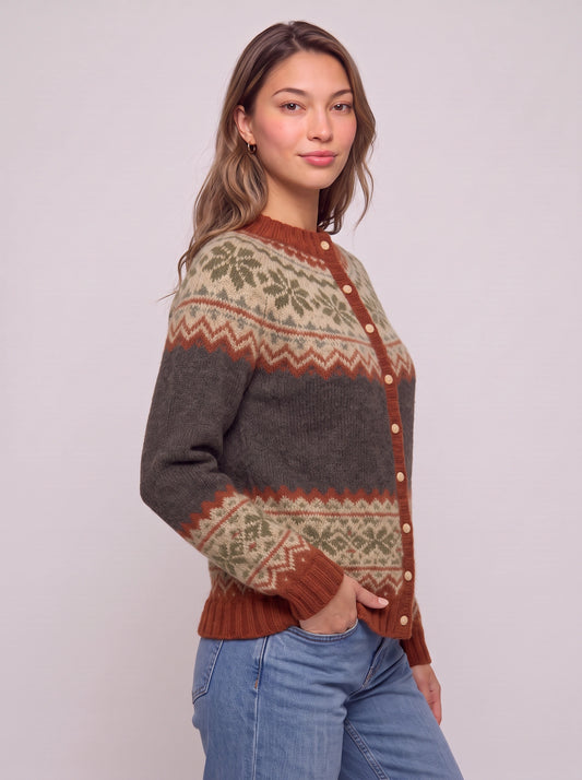 Fjorvik Fair Isle Cardigan – Womens Button Front Nordic Pattern Knit Sweater Ladies Casual Cardigan