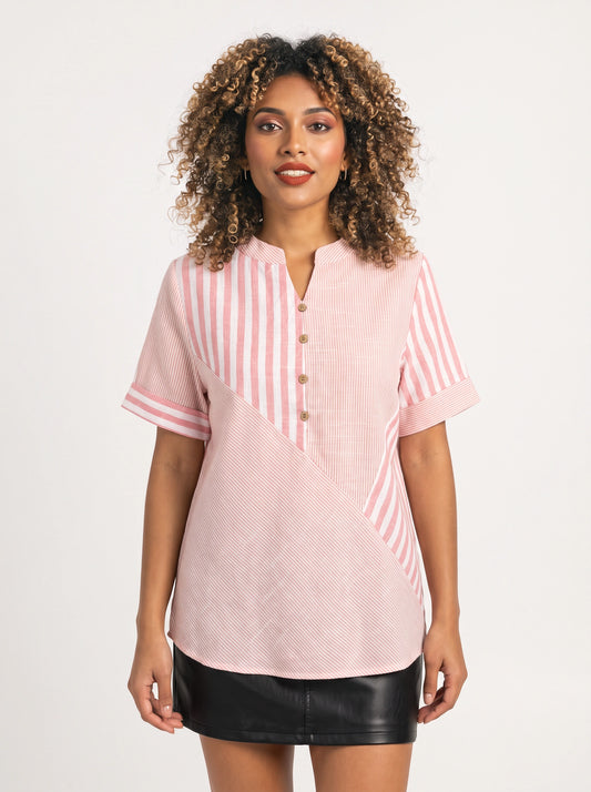 Stripeflow Tunique boutonnée sur le devant – Blouse rayée pour femme, modèle ample et décontracté pour l'automne, le bureau et le travail
