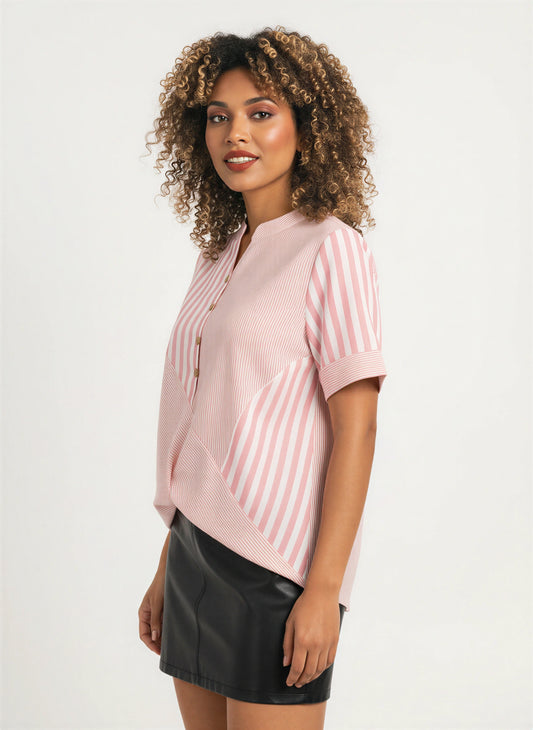 Stripeflow Tunique boutonnée sur le devant – Blouse rayée pour femme, modèle ample et décontracté pour l'automne, le bureau et le travail