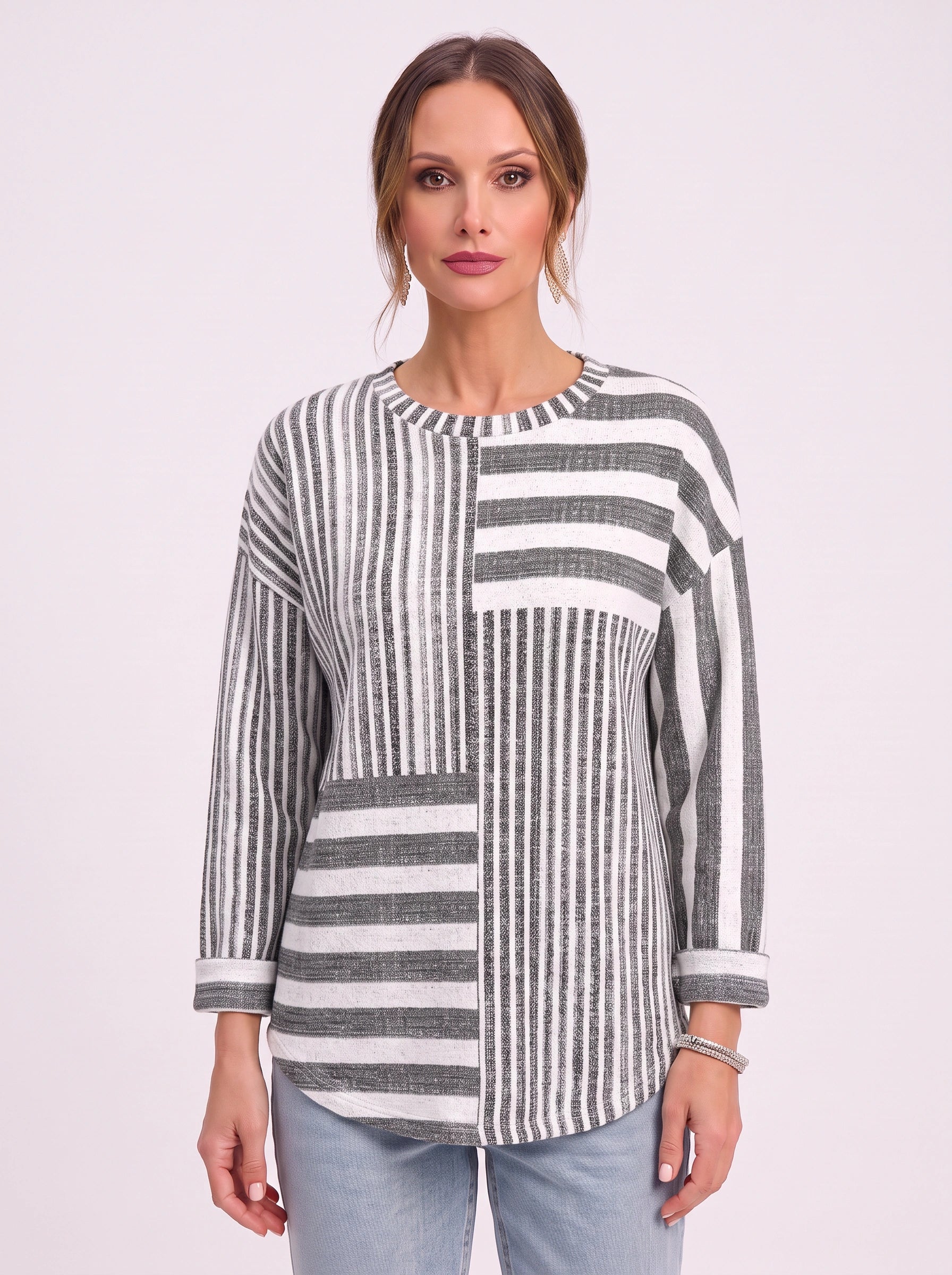 Valamix Oversized Striped Tunic Top – Womens Tunic Tops Relaxed Fit Long Sleeve Casual Tunics Fall