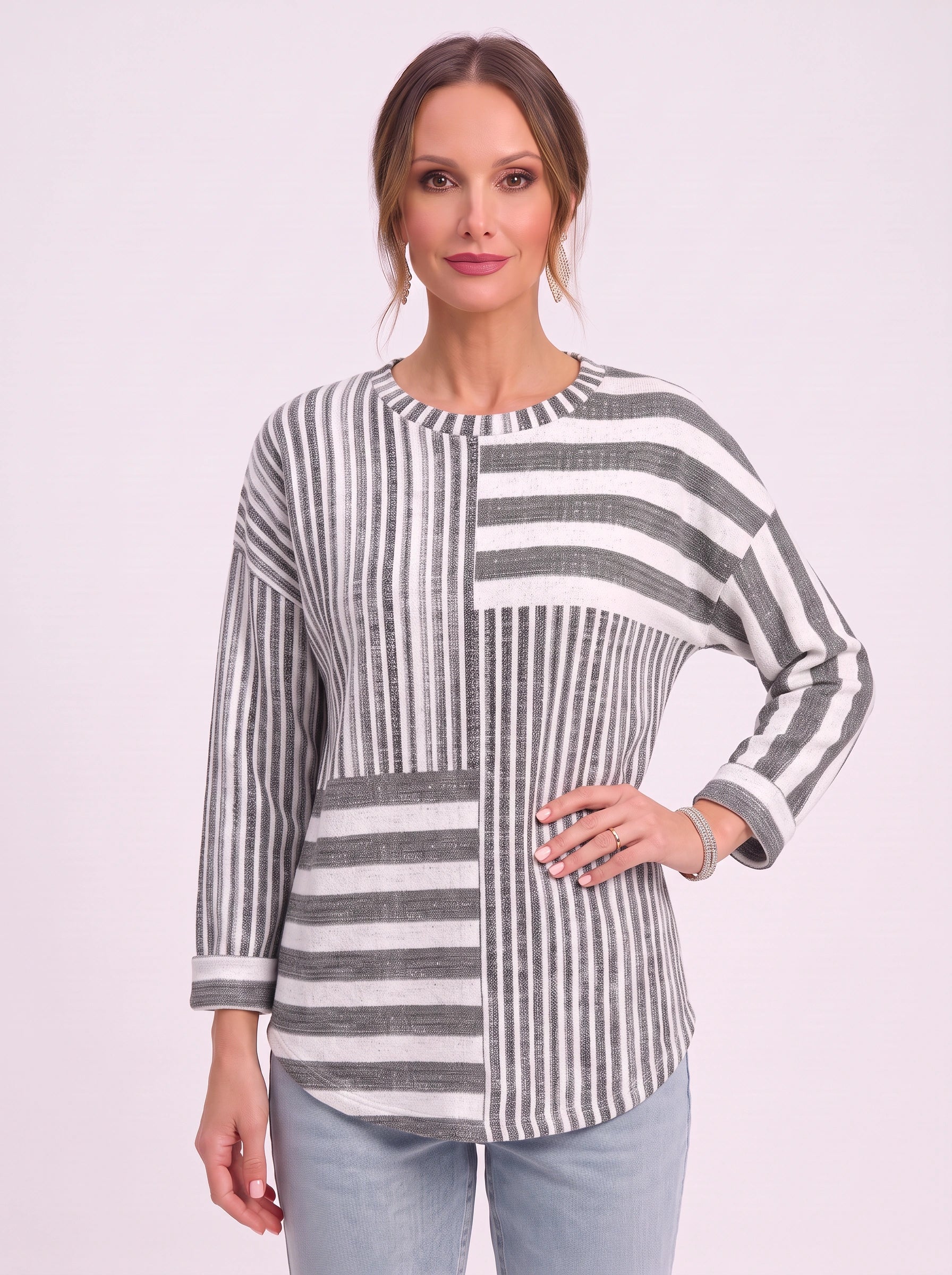 Valamix Oversized Striped Tunic Top – Womens Tunic Tops Relaxed Fit Long Sleeve Casual Tunics Fall