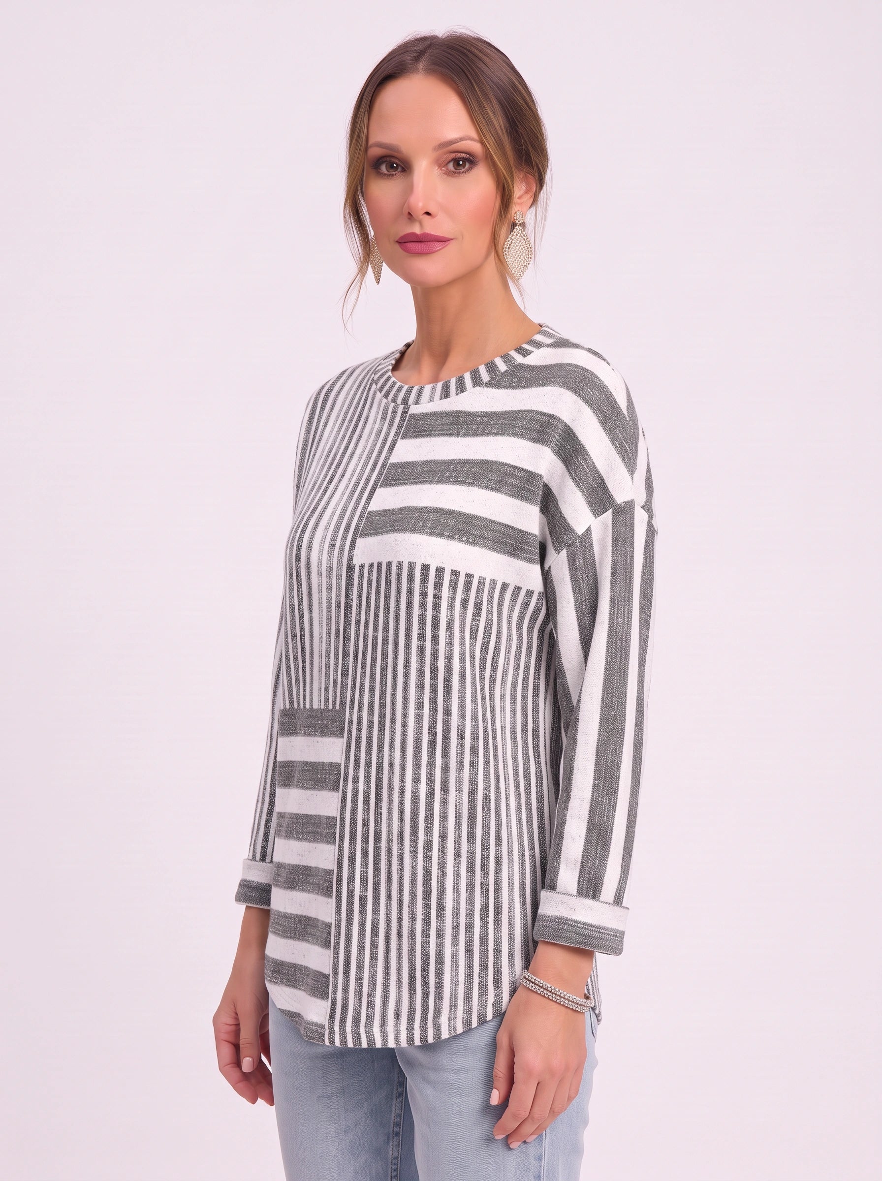 Valamix Oversized Striped Tunic Top – Womens Tunic Tops Relaxed Fit Long Sleeve Casual Tunics Fall