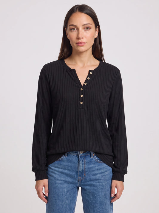 Ribcast Henley Knit Top – Ribbed Long Sleeve Women Casual Fall Button Front Blouse Top