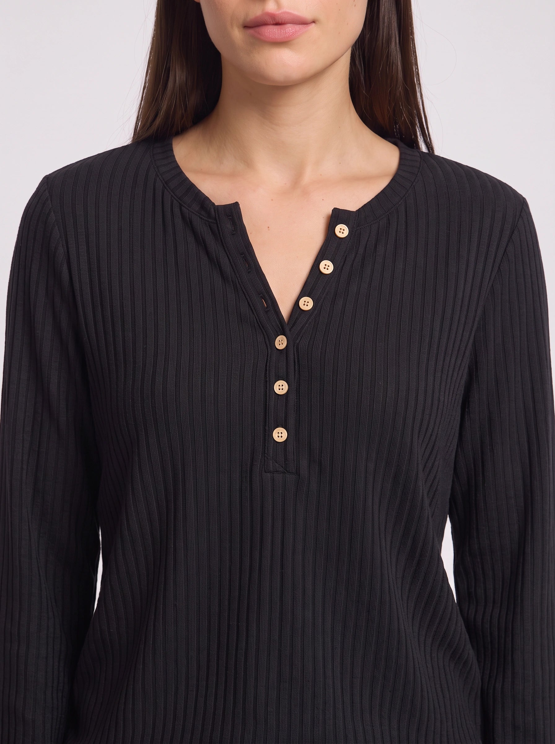 Haut en maille Henley côtelée Ribcast – Haut décontracté pour femme à manches longues, côtelé, avec boutons sur le devant, automne